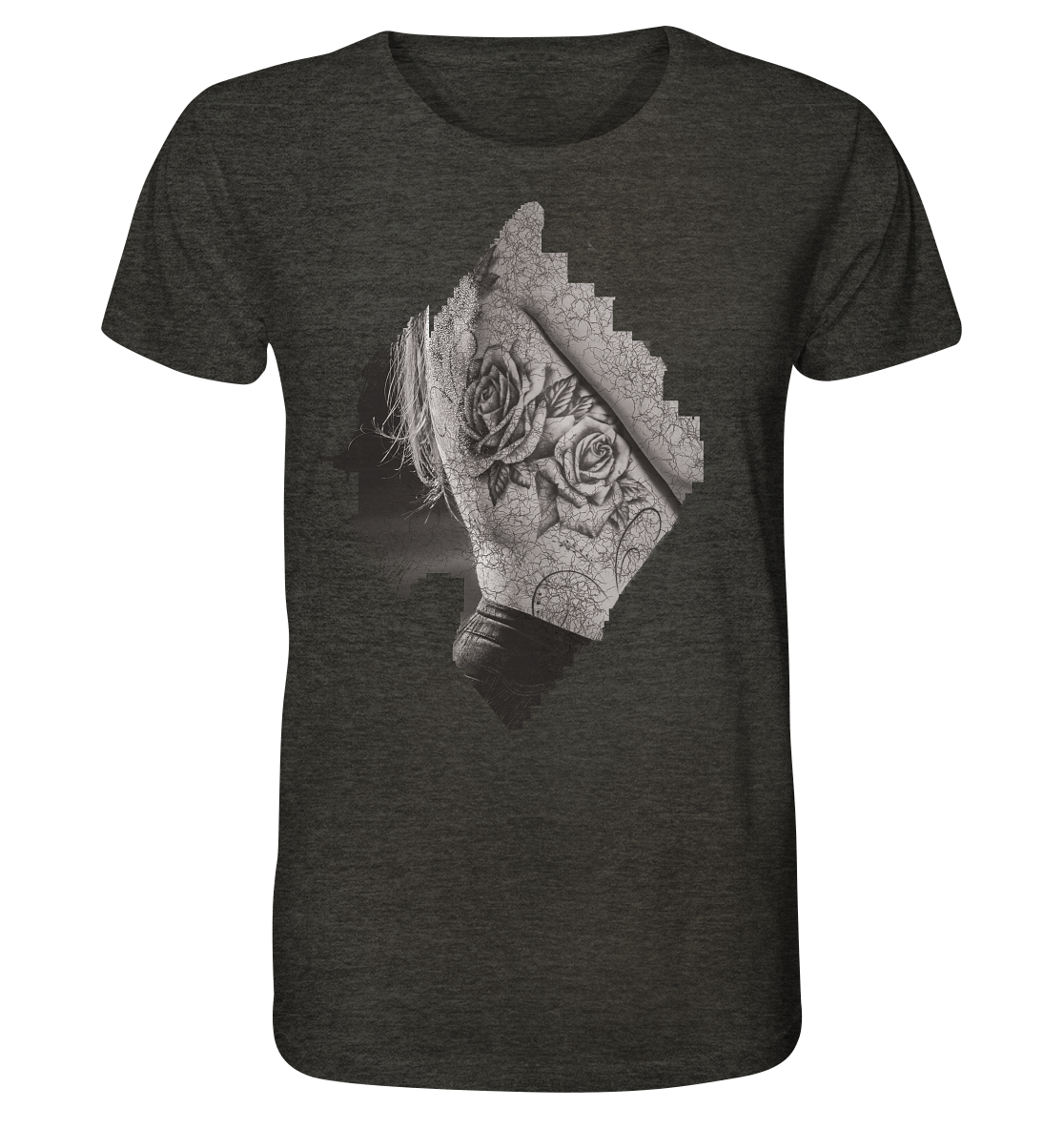 T-Shirt Rose Druck vorne - Organic Shirt (meliert)