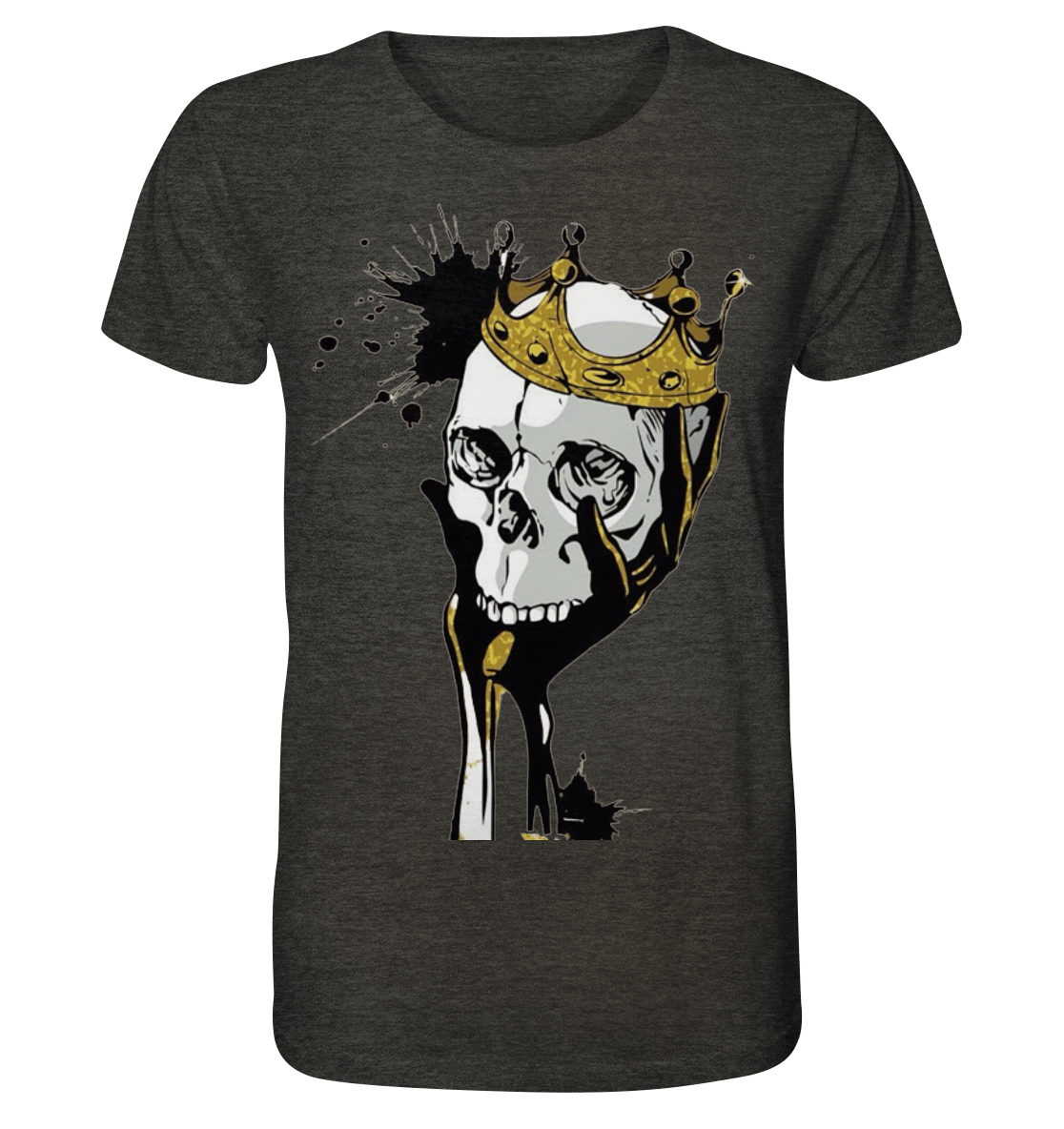 T-Shirt Totenkopf Krone Druck Vorne - Organic Shirt (meliert)