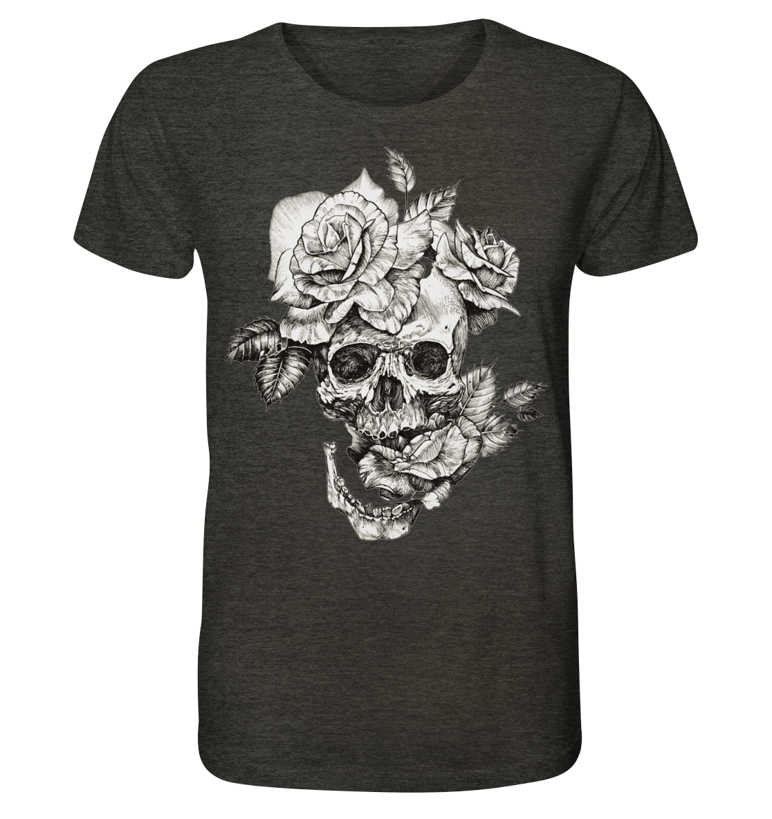 Totenkopf Blumen Druck Vorne - Organic Shirt (meliert)