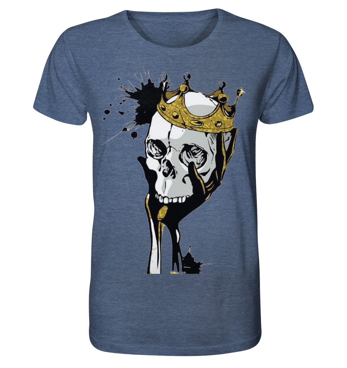 T-Shirt Totenkopf Krone Druck Vorne - Organic Shirt (meliert)