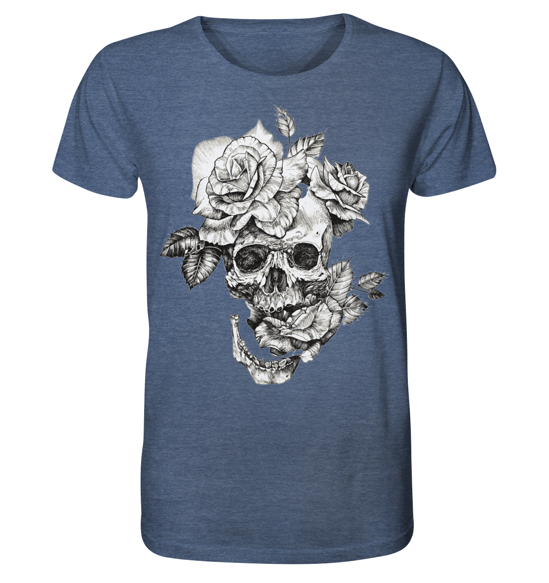 Totenkopf Blumen Druck Vorne - Organic Shirt (meliert)
