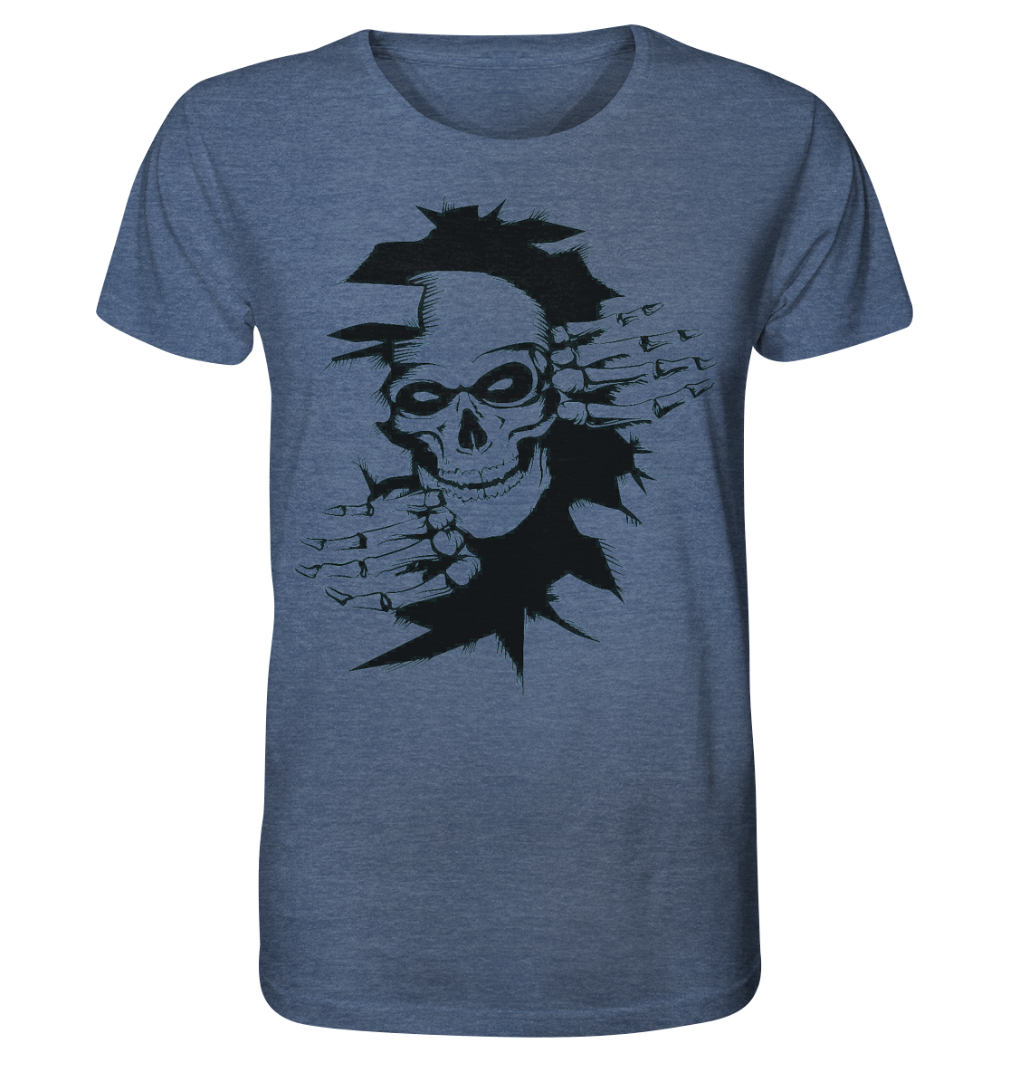 T-Shirt Totenkopf Wand Druck vorne - Organic Shirt (meliert)