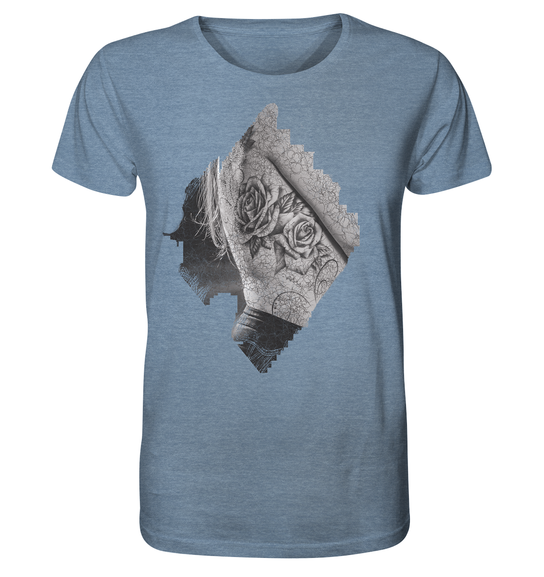 T-Shirt Rose Druck vorne - Organic Shirt (meliert)