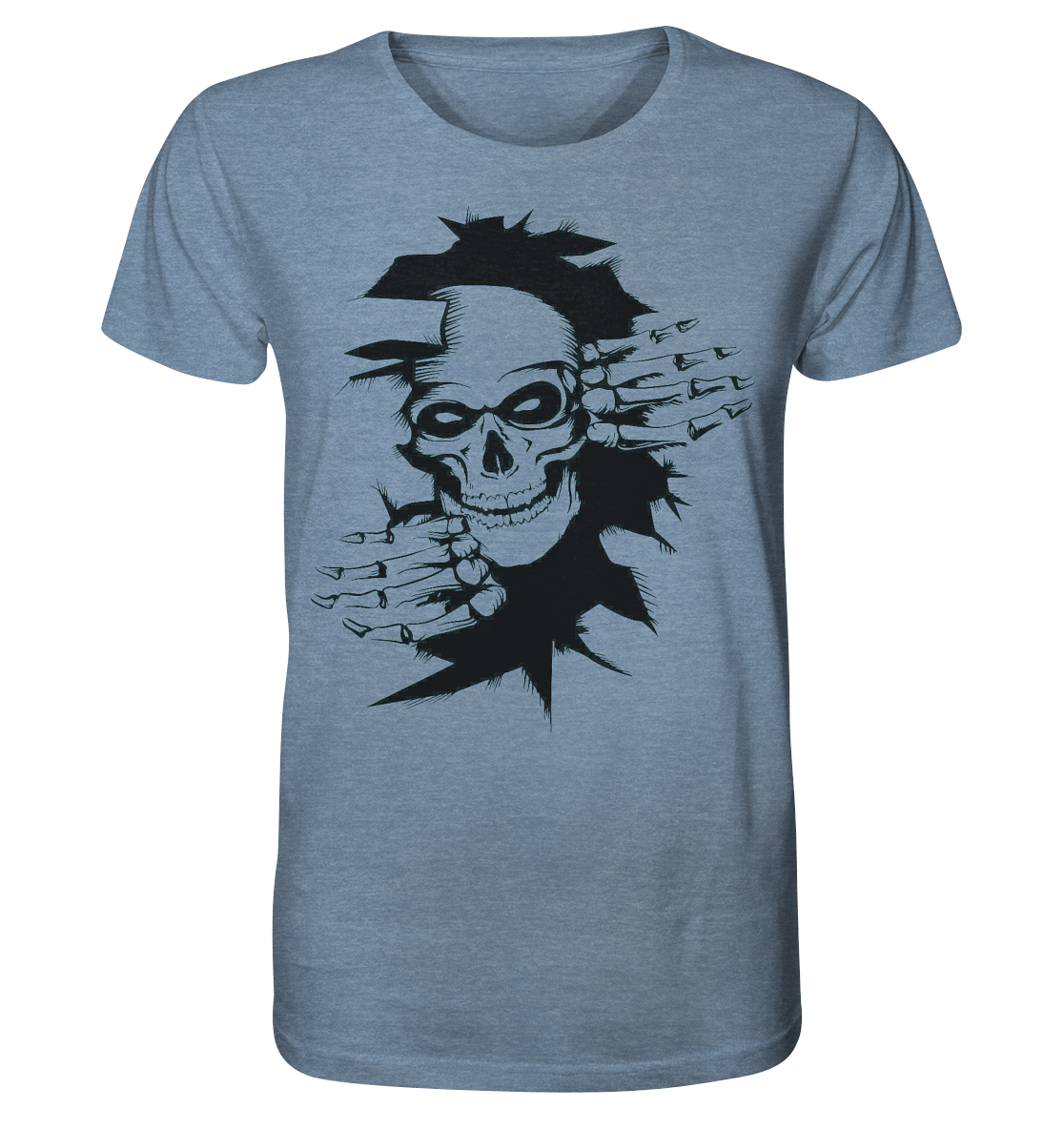T-Shirt Totenkopf Wand Druck vorne - Organic Shirt (meliert)
