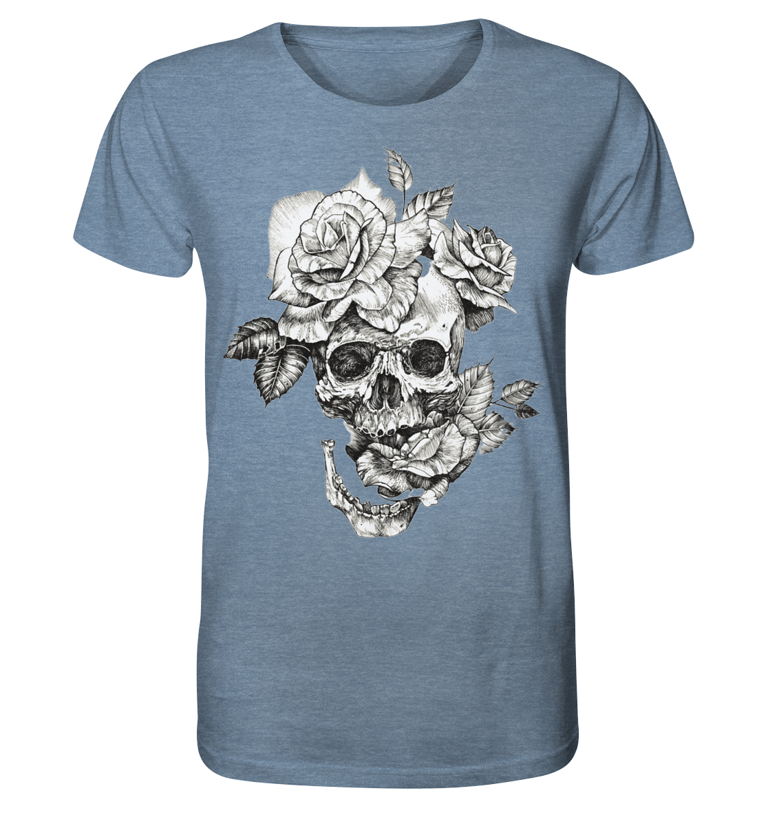 Totenkopf Blumen Druck Vorne - Organic Shirt (meliert)