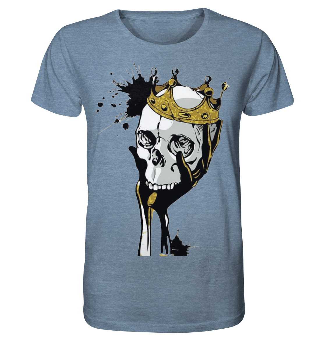 T-Shirt Totenkopf Krone Druck Vorne - Organic Shirt (meliert)