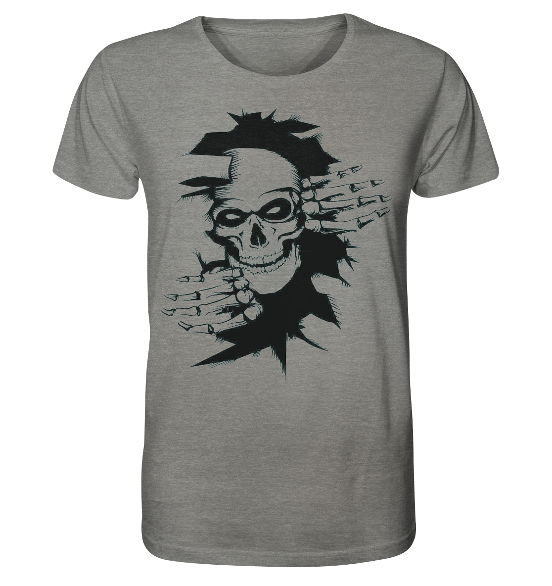 T-Shirt Totenkopf Wand Druck vorne - Organic Shirt (meliert)