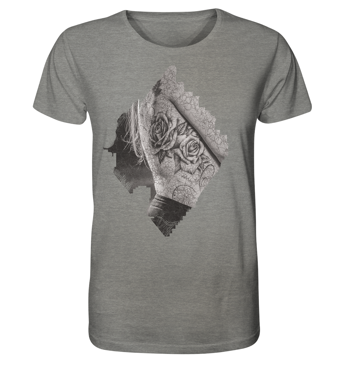 T-Shirt Rose Druck vorne - Organic Shirt (meliert)