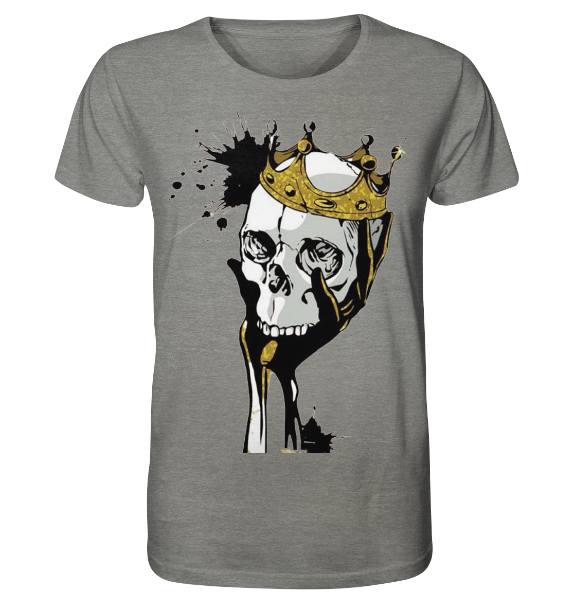 T-Shirt Totenkopf Krone Druck Vorne - Organic Shirt (meliert)