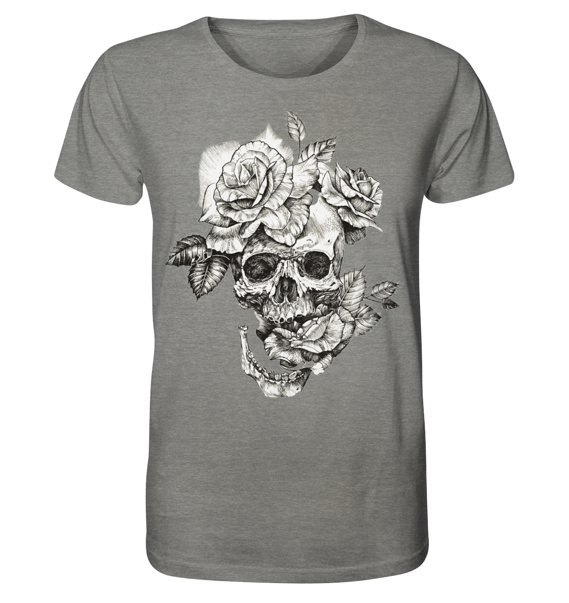 Totenkopf Blumen Druck Vorne - Organic Shirt (meliert)