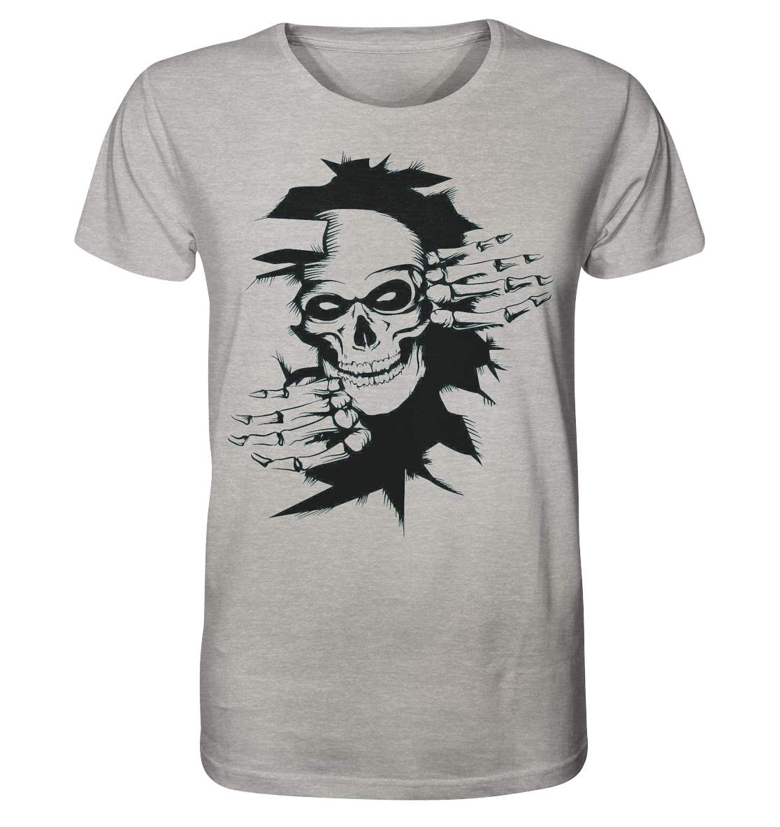 T-Shirt Totenkopf Wand Druck vorne - Organic Shirt (meliert)