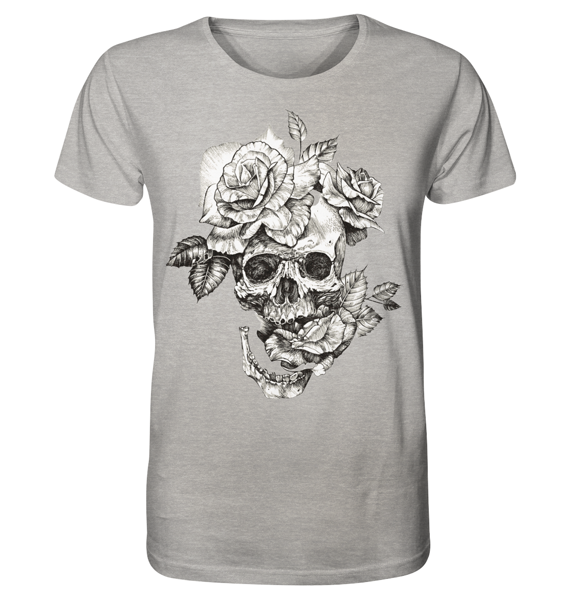 Totenkopf Blumen Druck Vorne - Organic Shirt (meliert)