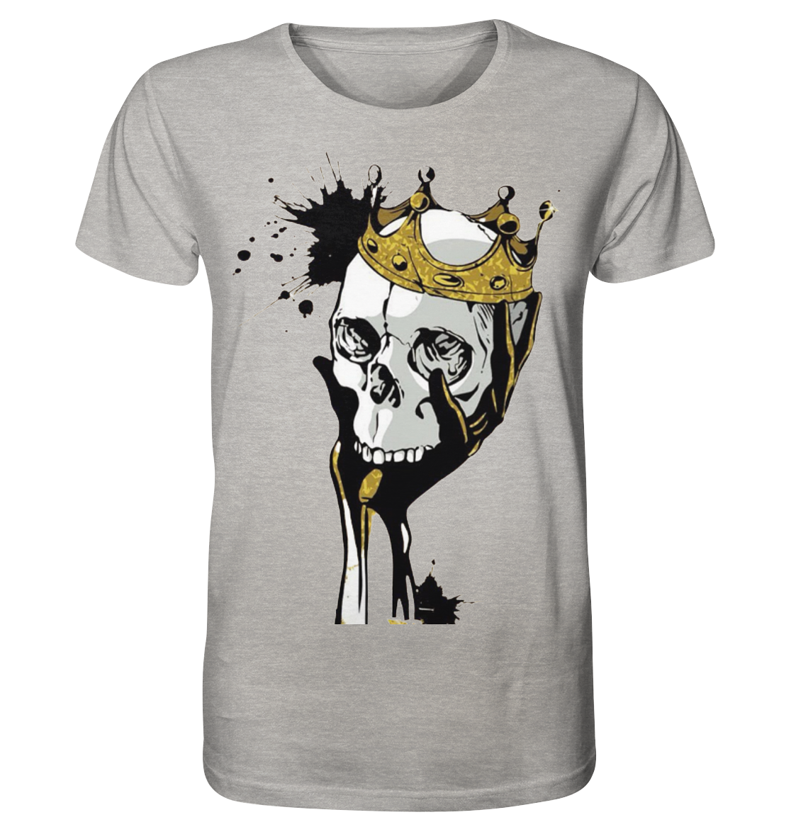 T-Shirt Totenkopf Krone Druck Vorne - Organic Shirt (meliert)