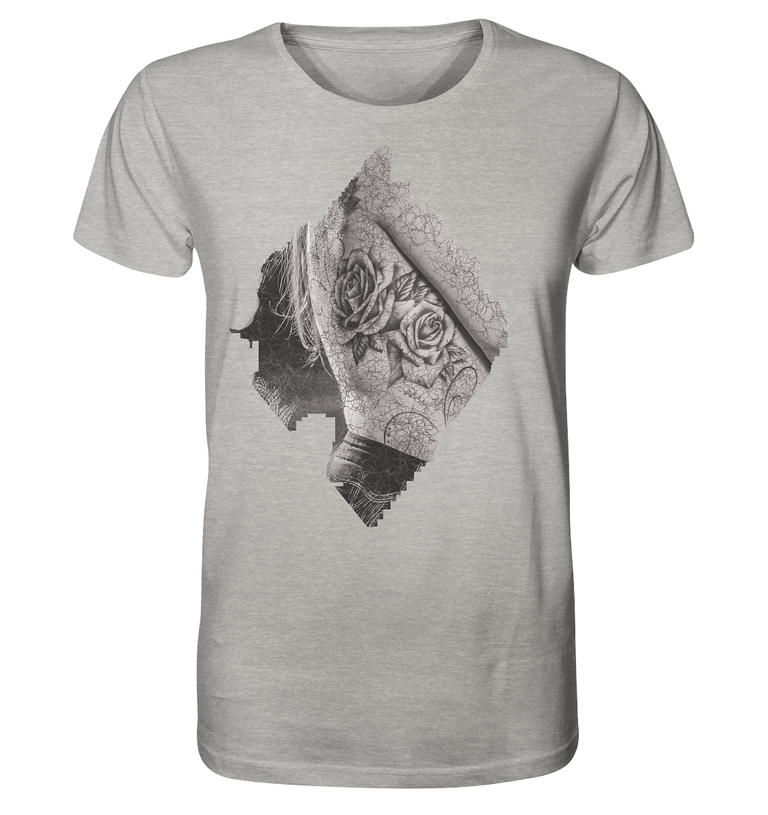 T-Shirt Rose Druck vorne - Organic Shirt (meliert)