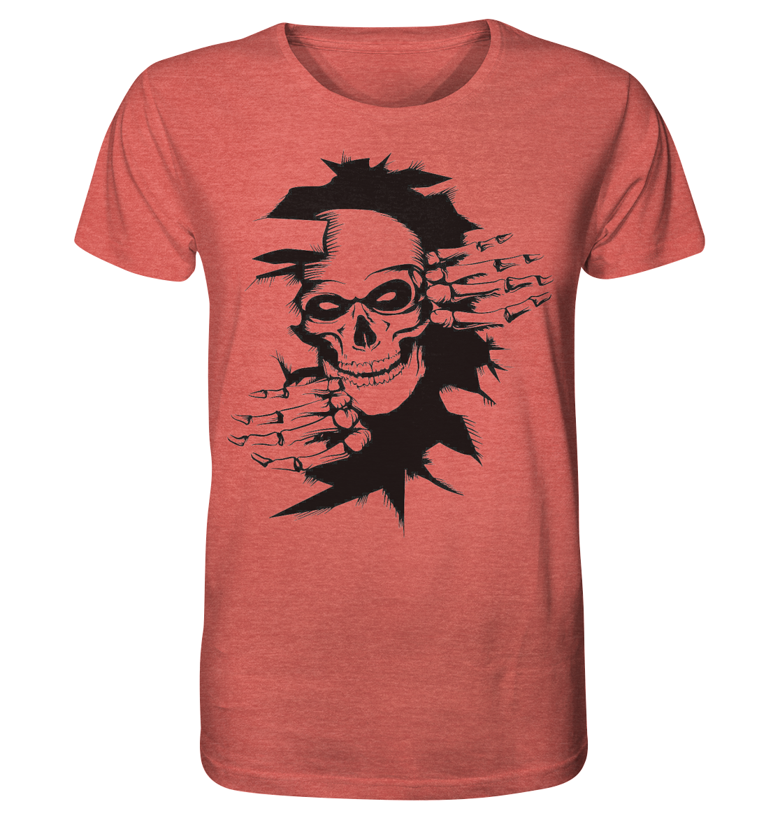 T-Shirt Totenkopf Wand Druck vorne - Organic Shirt (meliert)
