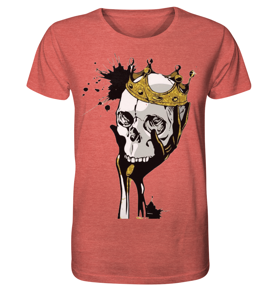 T-Shirt Totenkopf Krone Druck Vorne - Organic Shirt (meliert)