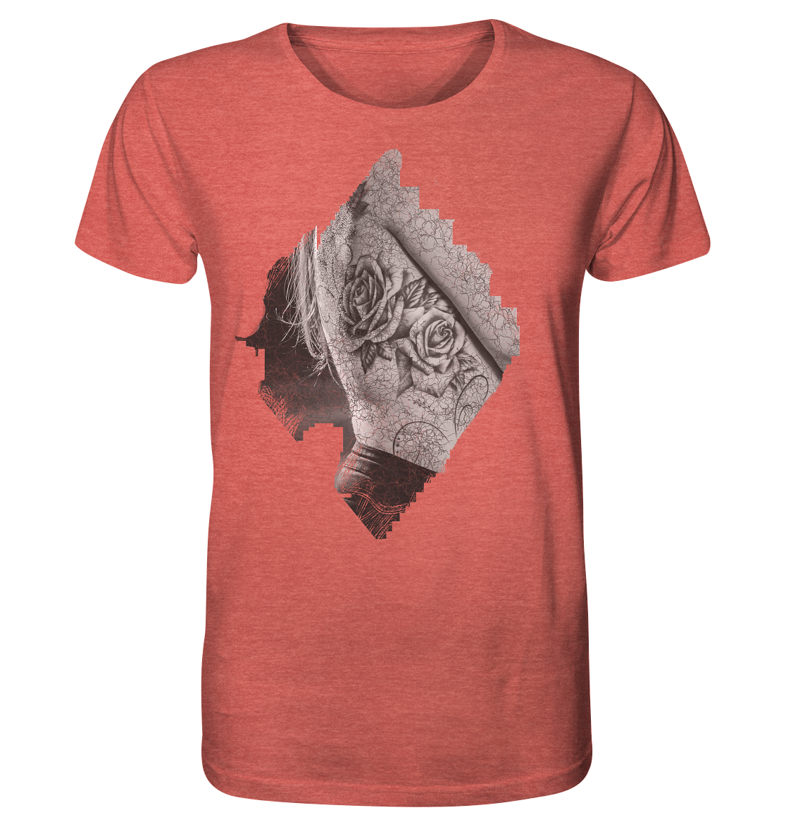 T-Shirt Rose Druck vorne - Organic Shirt (meliert)