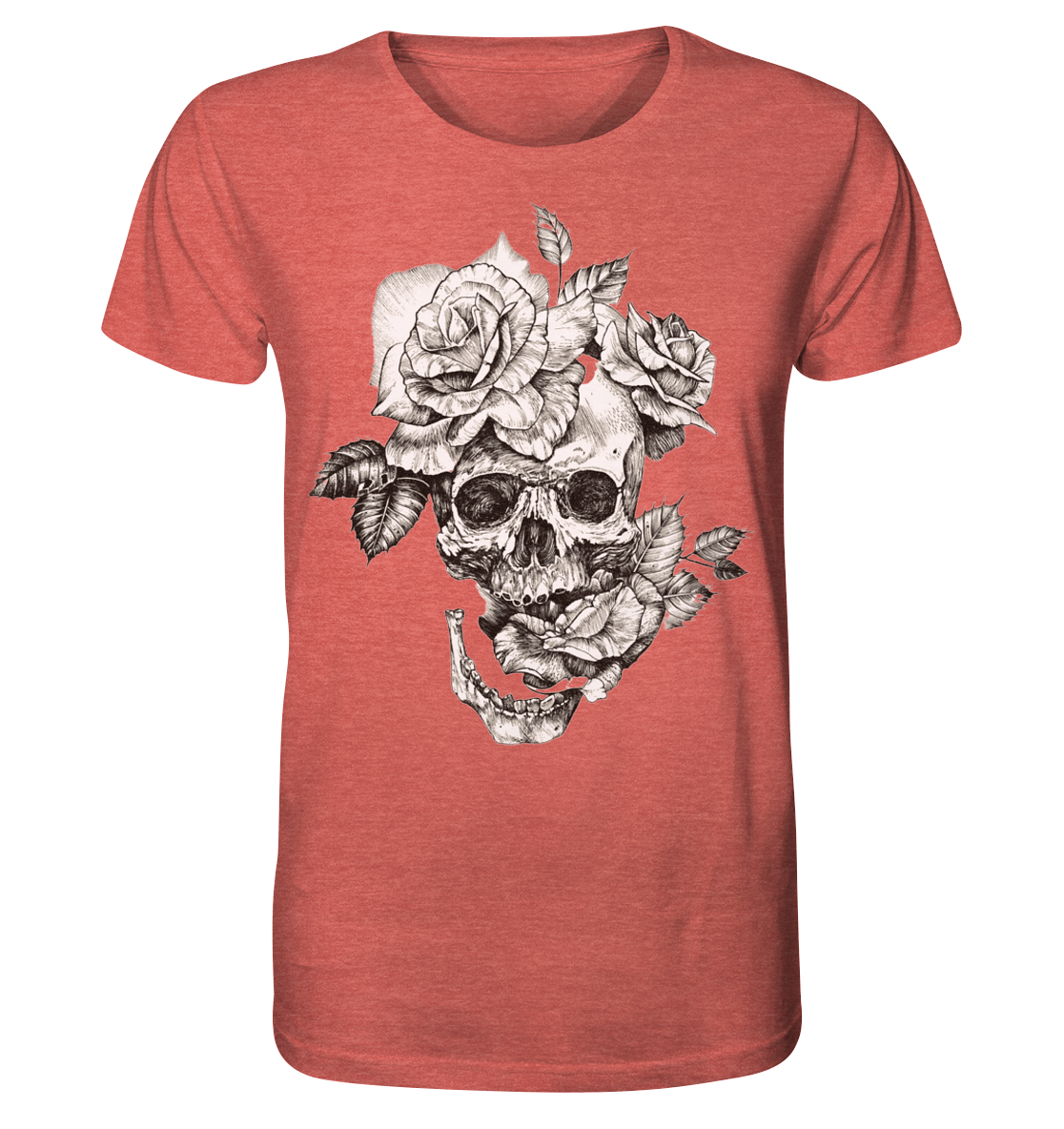 Totenkopf Blumen Druck Vorne - Organic Shirt (meliert)