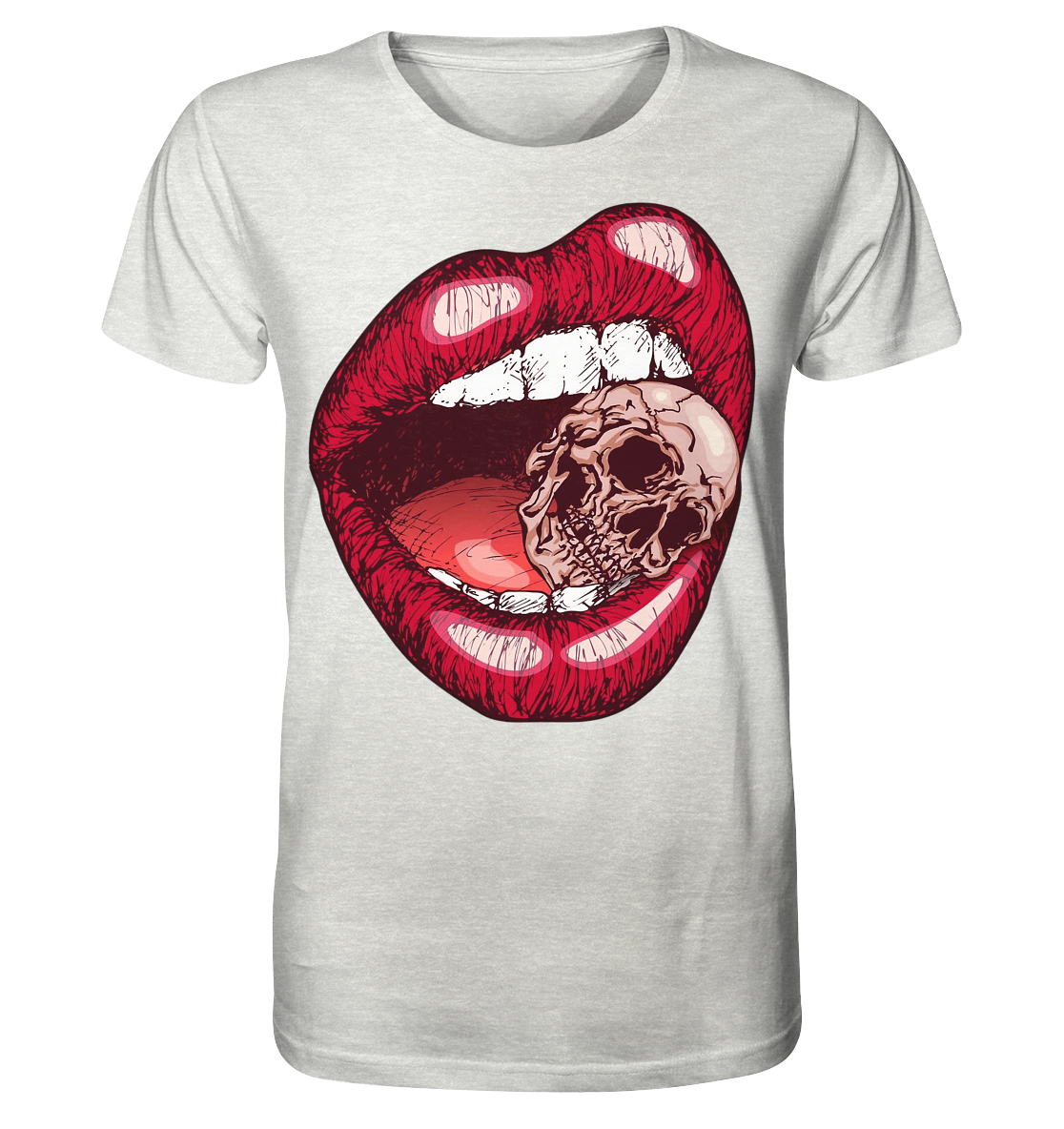 T-Shirt Lippen Totenkopf Druck vorne  - Organic Shirt (meliert)