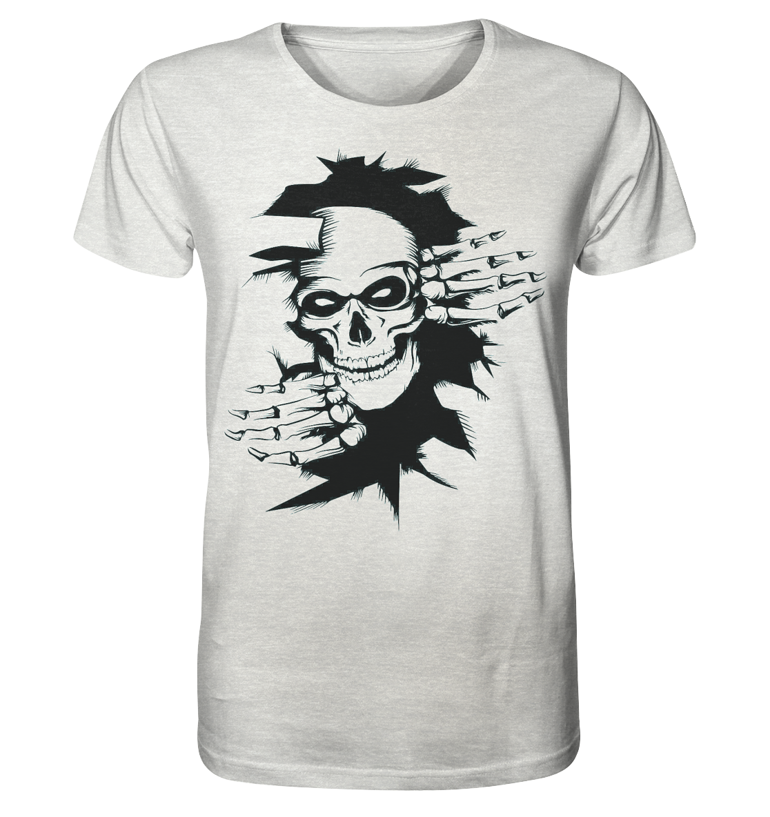 T-Shirt Totenkopf Wand Druck vorne - Organic Shirt (meliert)