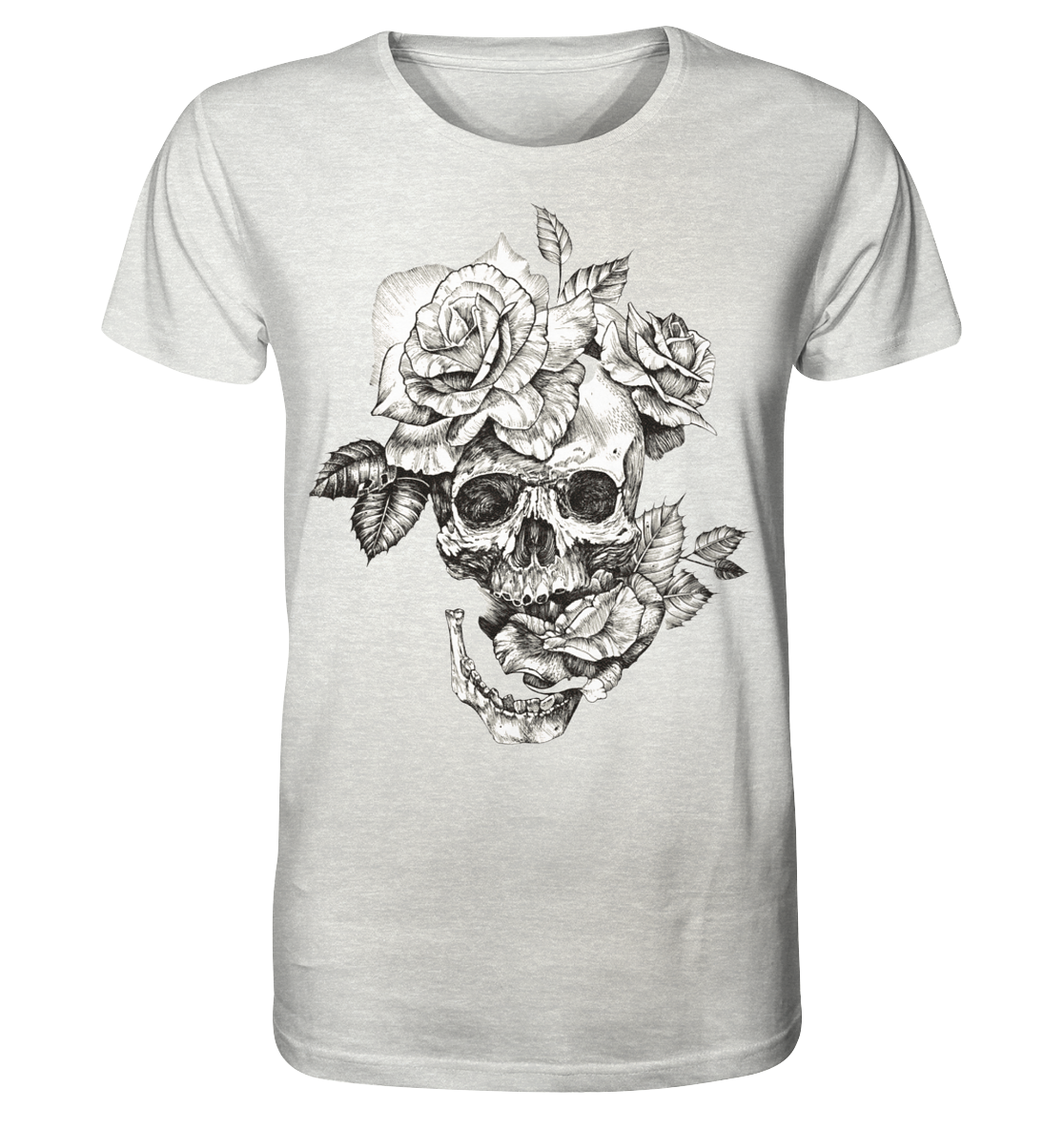 Totenkopf Blumen Druck Vorne - Organic Shirt (meliert)