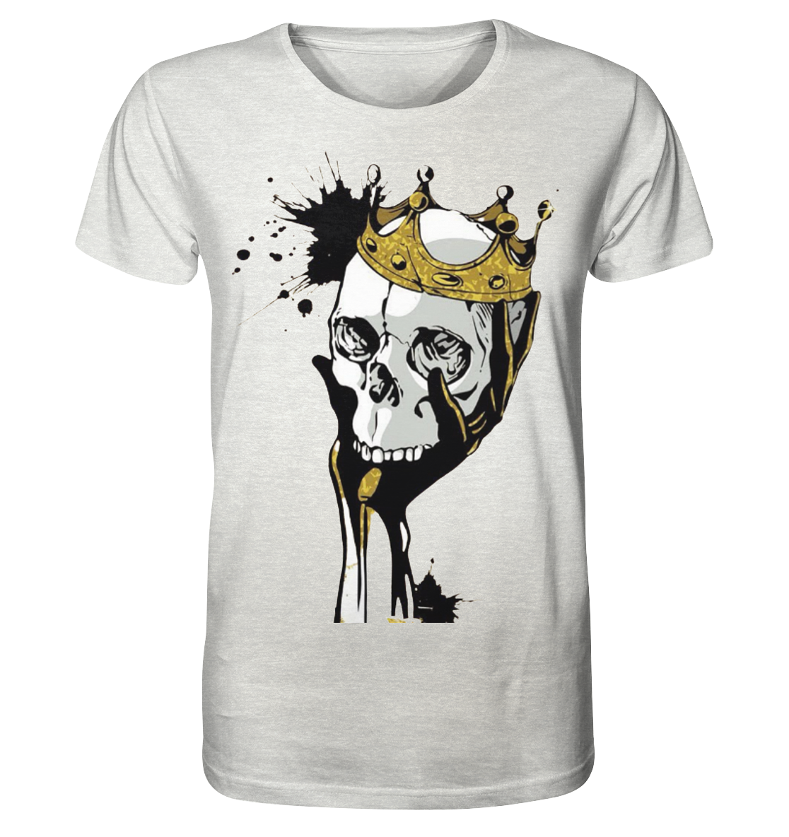 T-Shirt Totenkopf Krone Druck Vorne - Organic Shirt (meliert)