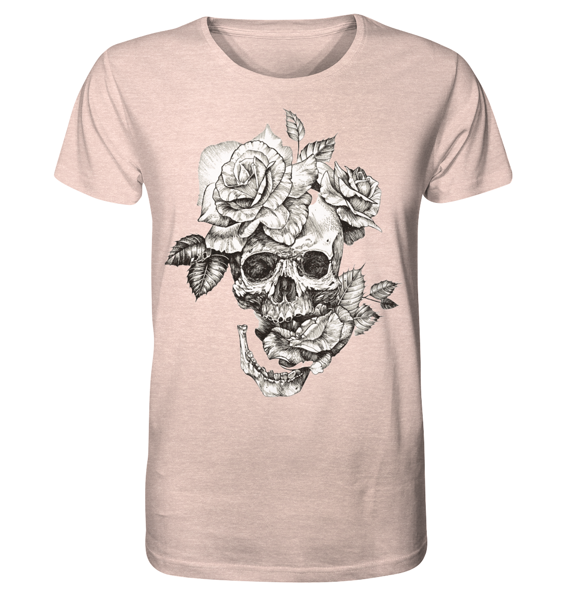 Totenkopf Blumen Druck Vorne - Organic Shirt (meliert)