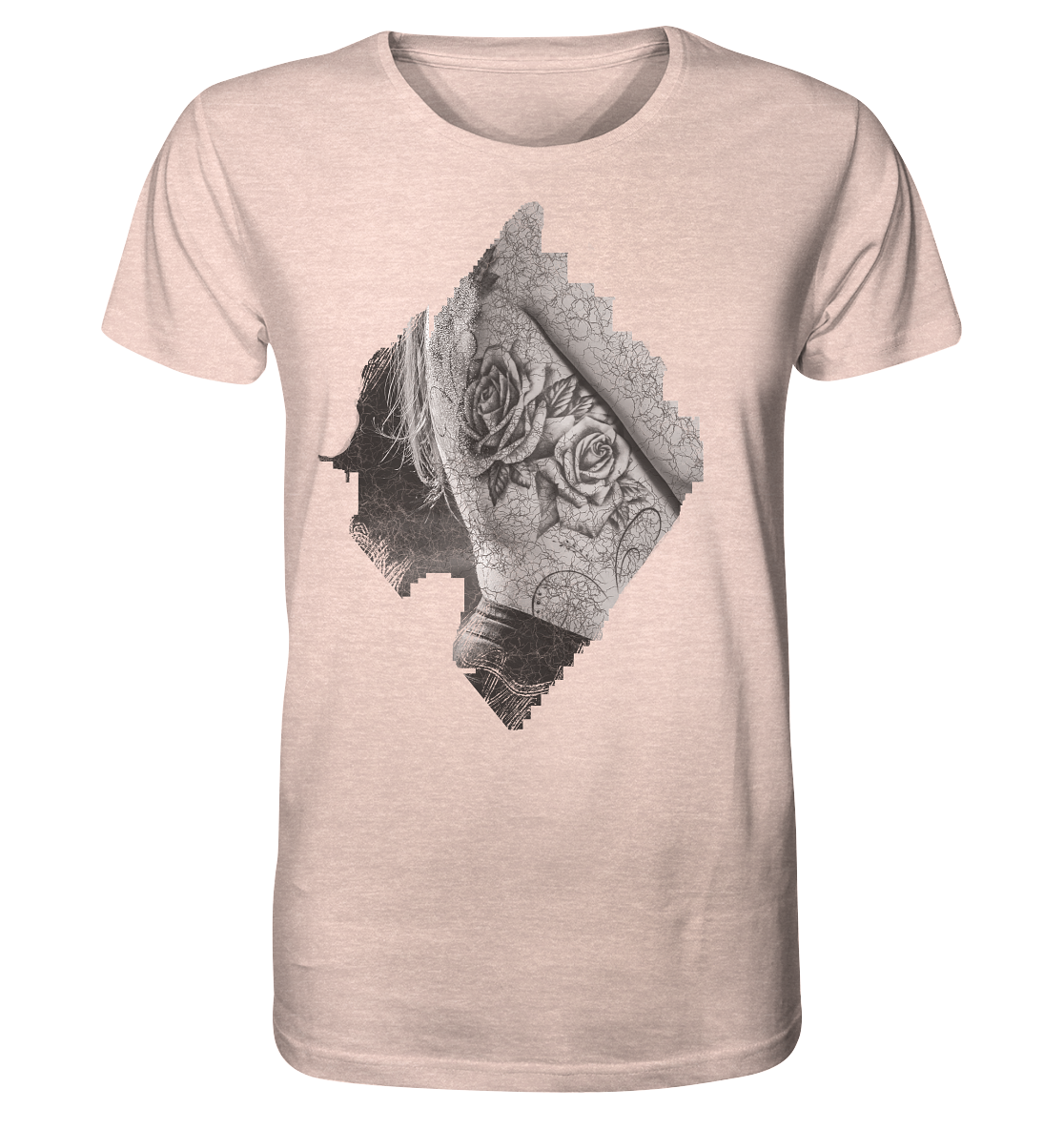 T-Shirt Rose Druck vorne - Organic Shirt (meliert)