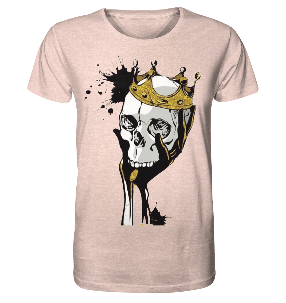 T-Shirt Totenkopf Krone Druck Vorne - Organic Shirt (meliert)