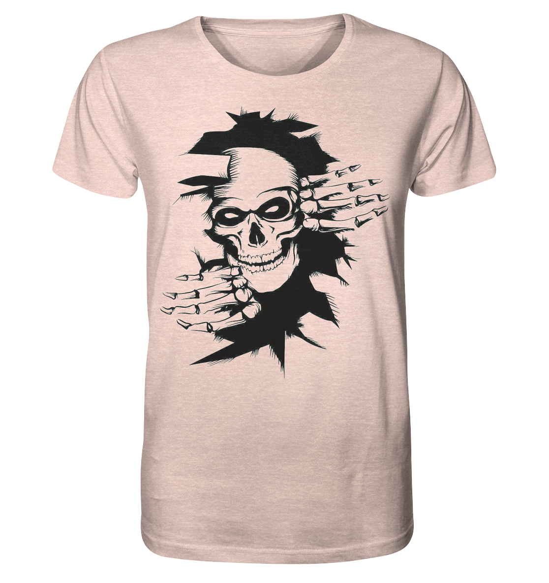 T-Shirt Totenkopf Wand Druck vorne - Organic Shirt (meliert)