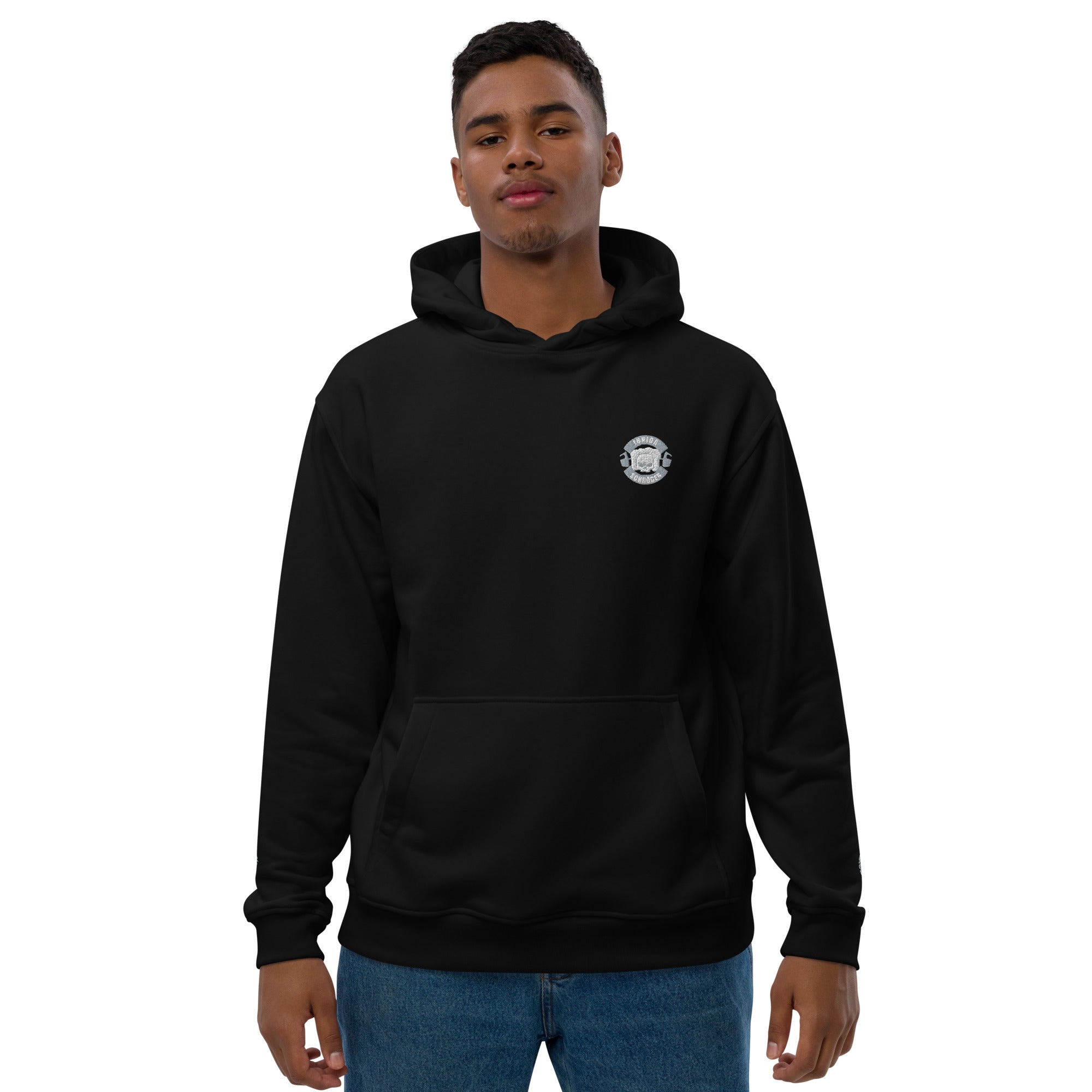 Premium Bio Hoodie Stick Brust und Ärmel