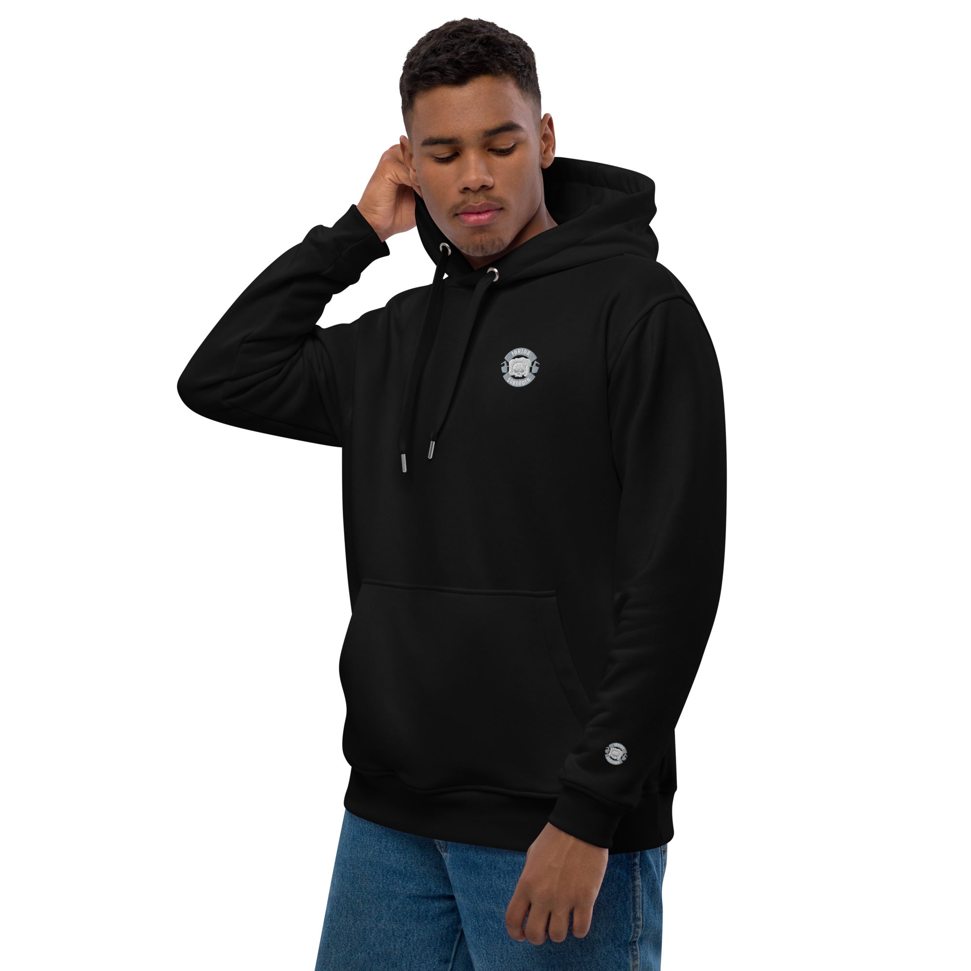 Premium Bio Hoodie Stick Brust und Ärmel