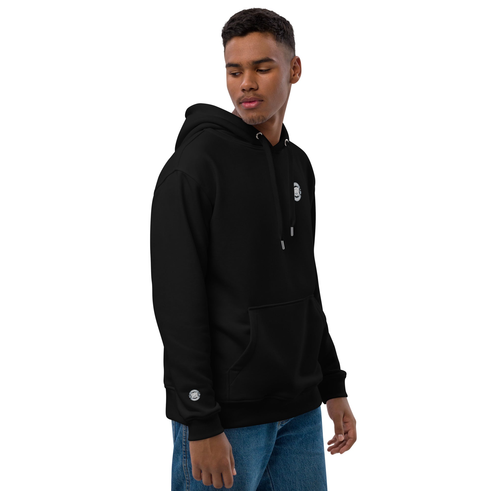 Premium Bio Hoodie Stick Brust und Ärmel