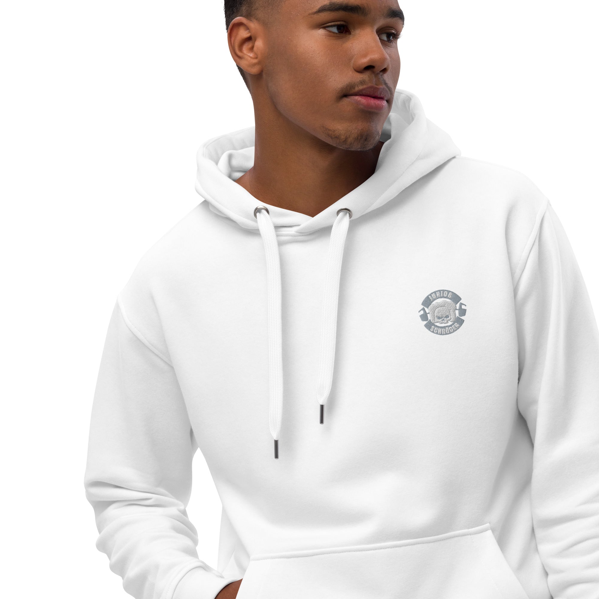 Premium Bio Hoodie Stick Brust und Ärmel
