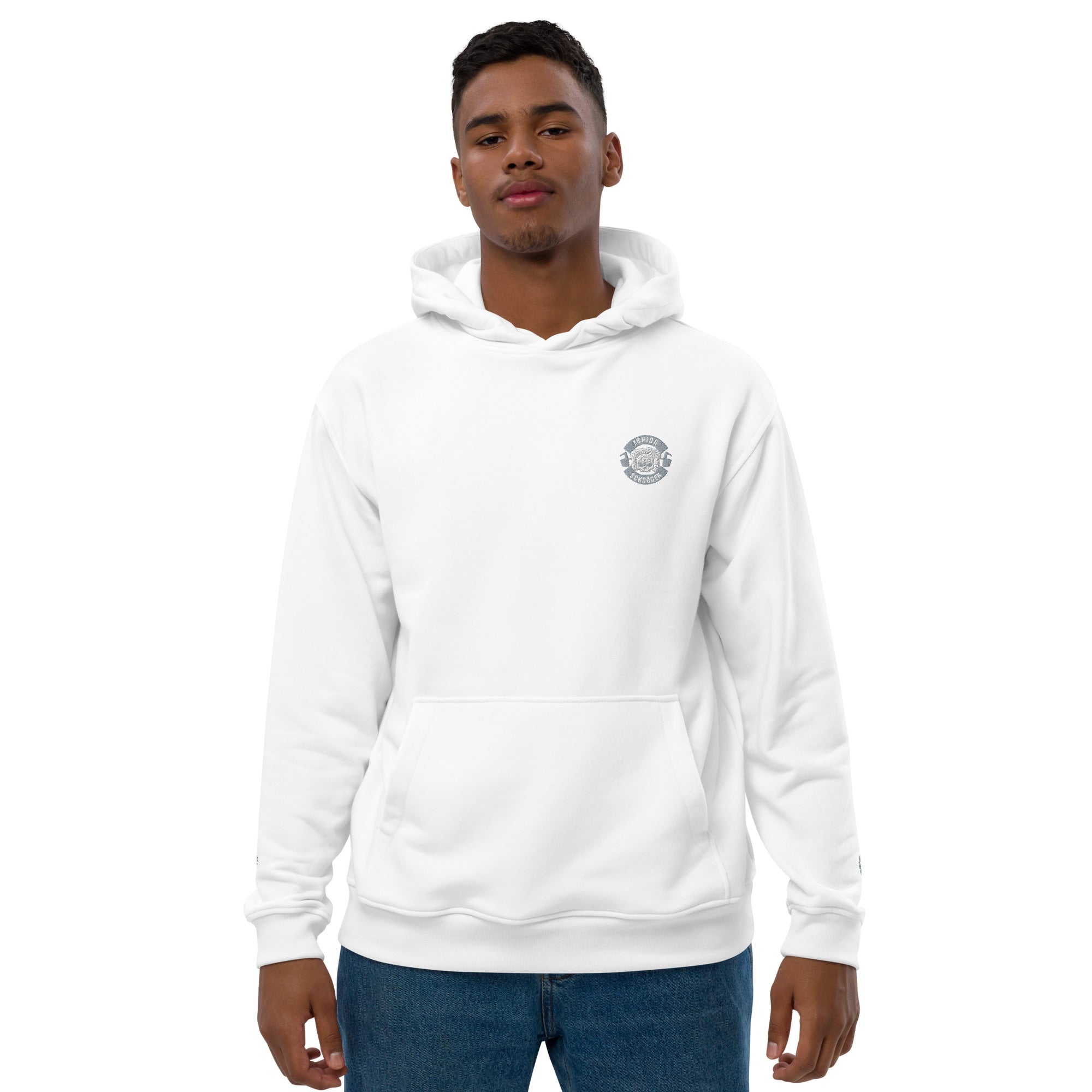 Premium Bio Hoodie Stick Brust und Ärmel