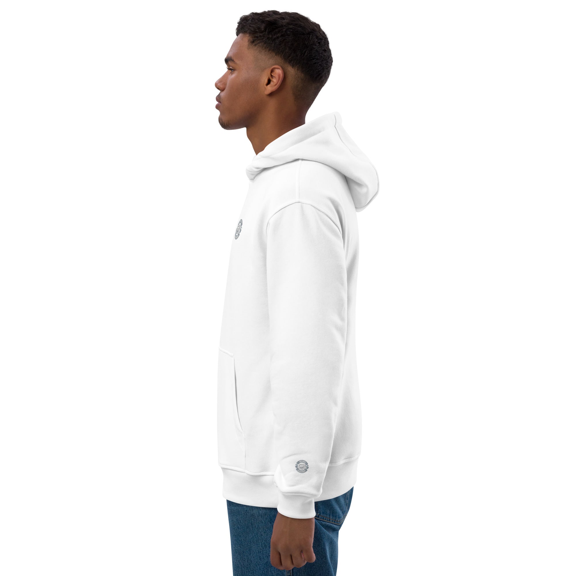 Premium Bio Hoodie Stick Brust und Ärmel