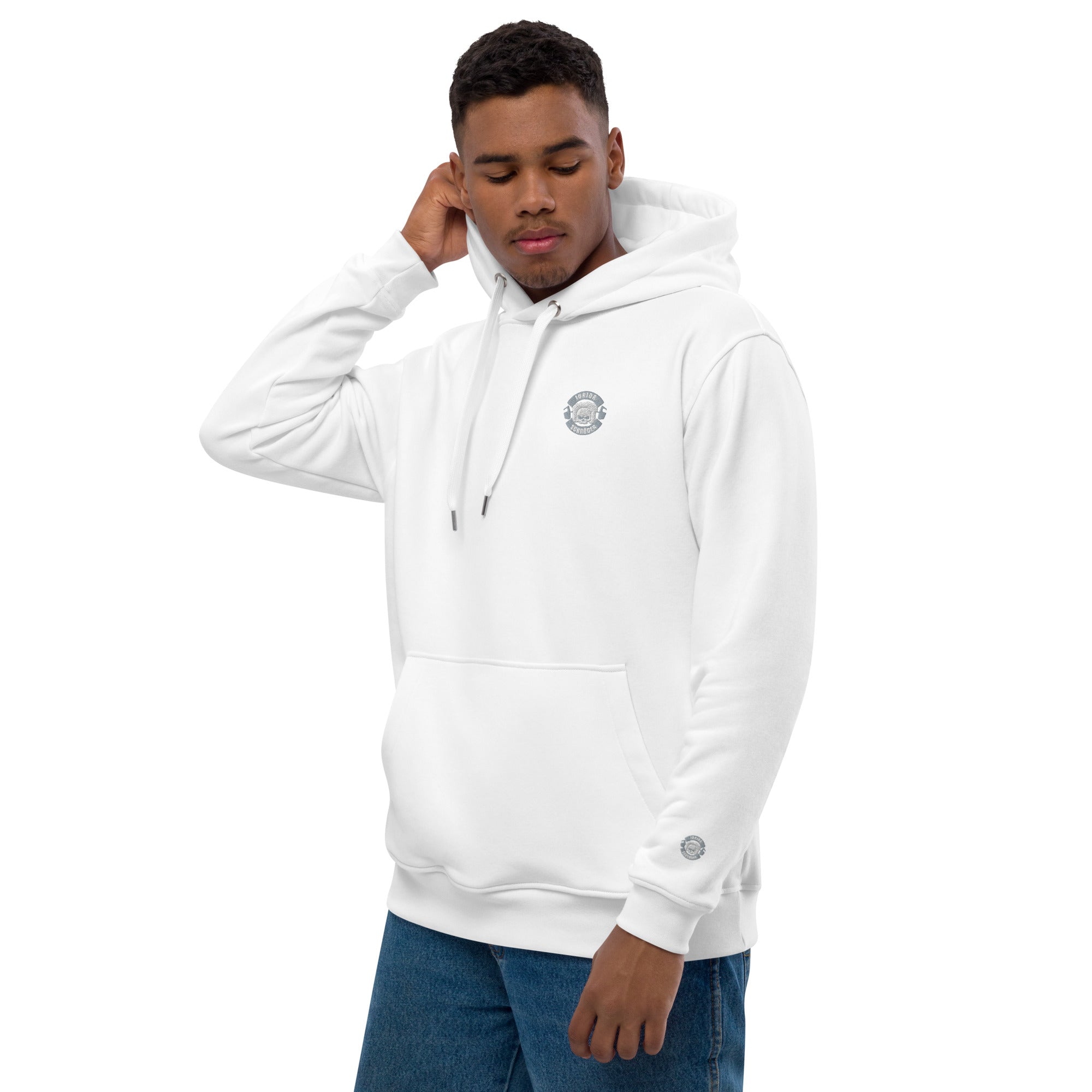 Premium Bio Hoodie Stick Brust und Ärmel