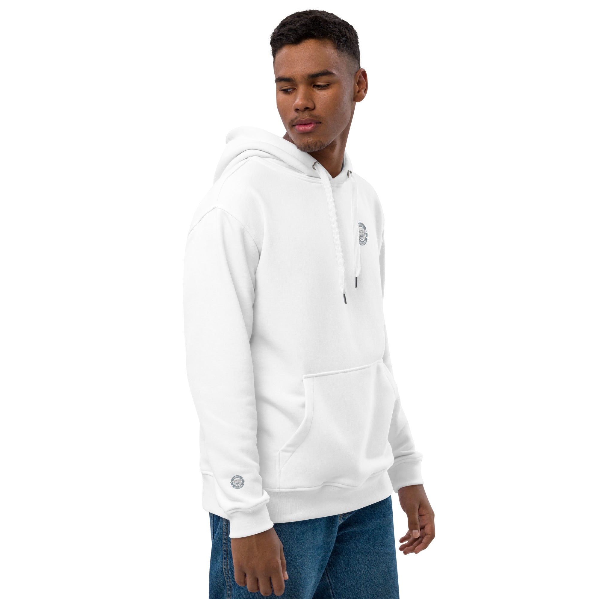 Premium Bio Hoodie Stick Brust und Ärmel