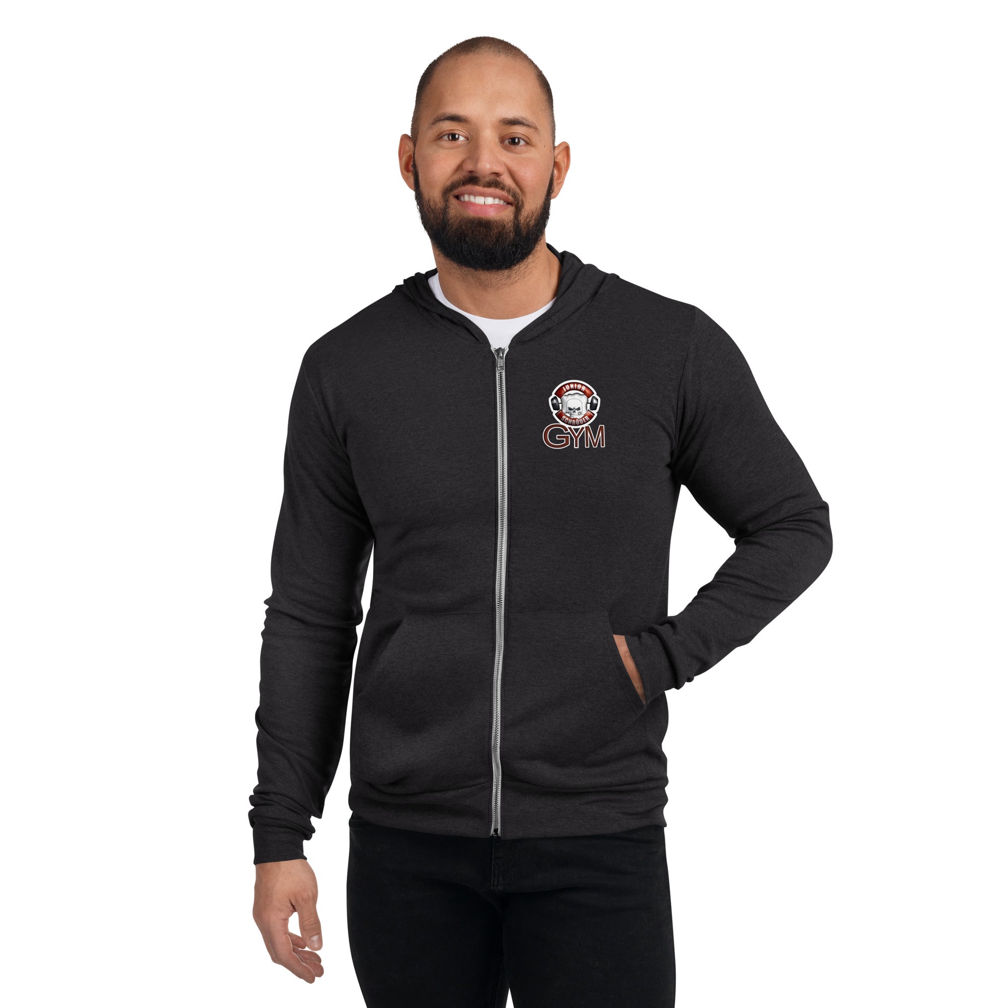 Unisex-Kapuzenpullover mit Reißverschluss Junior Schröder Gym Druck vorne