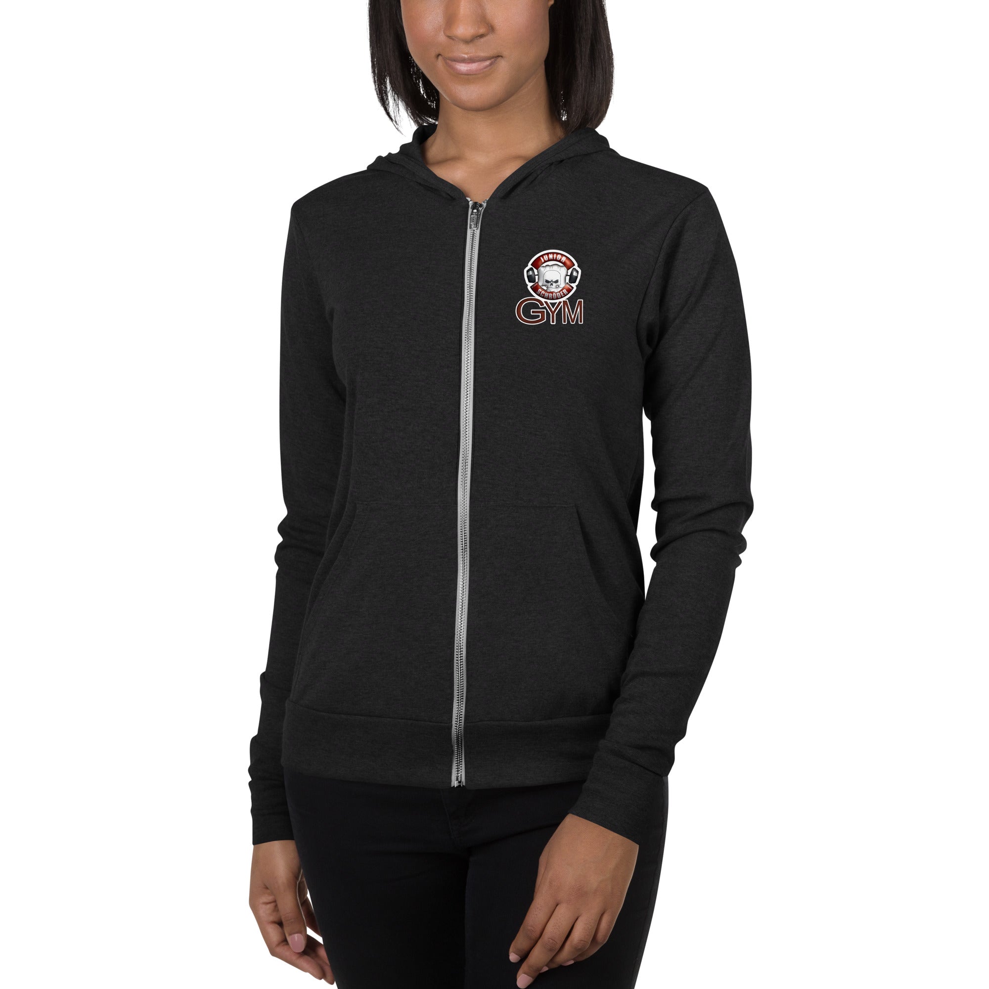 Unisex-Kapuzenpullover mit Reißverschluss Junior Schröder Gym Druck vorne