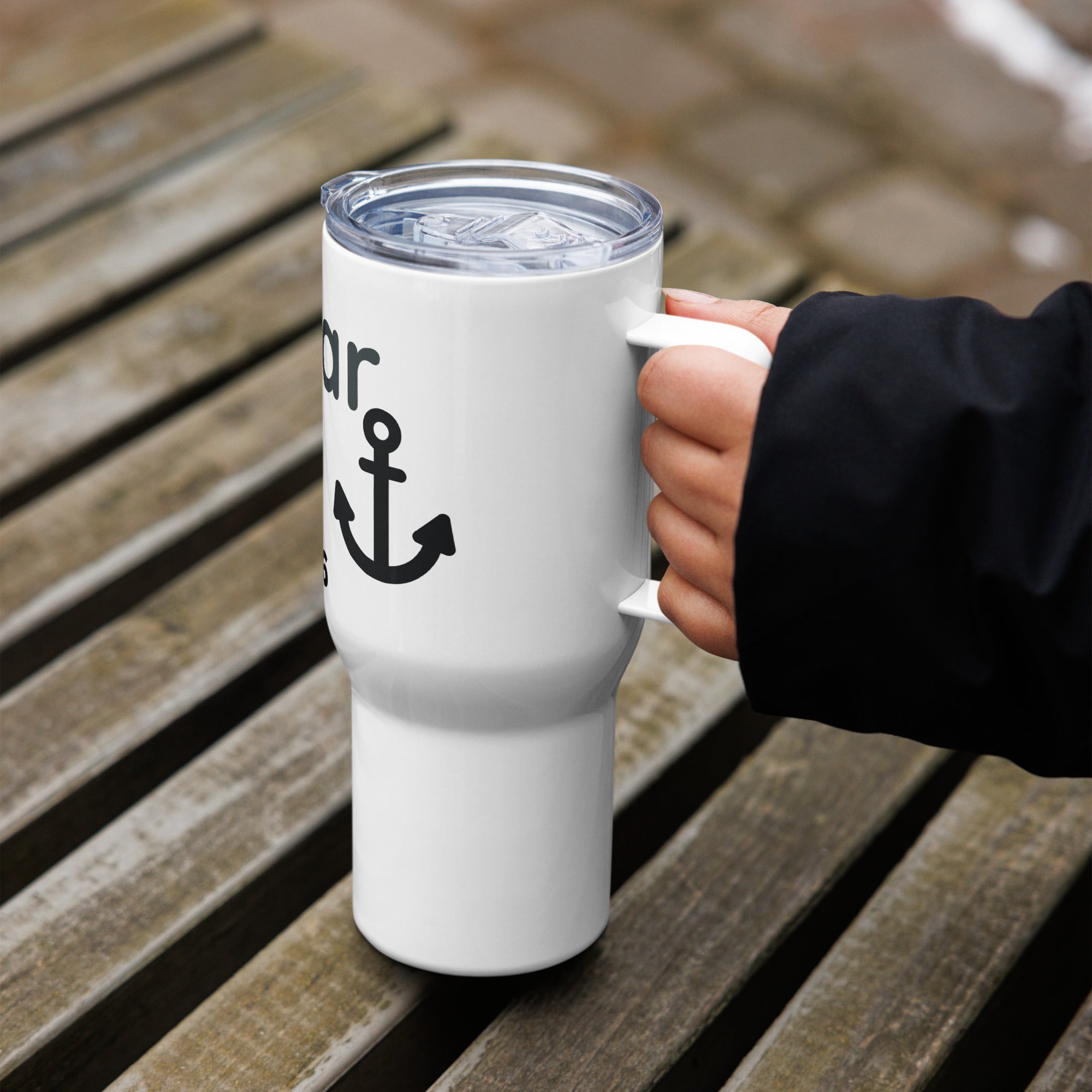 Reisebecher mit Griff aus Edelstahl