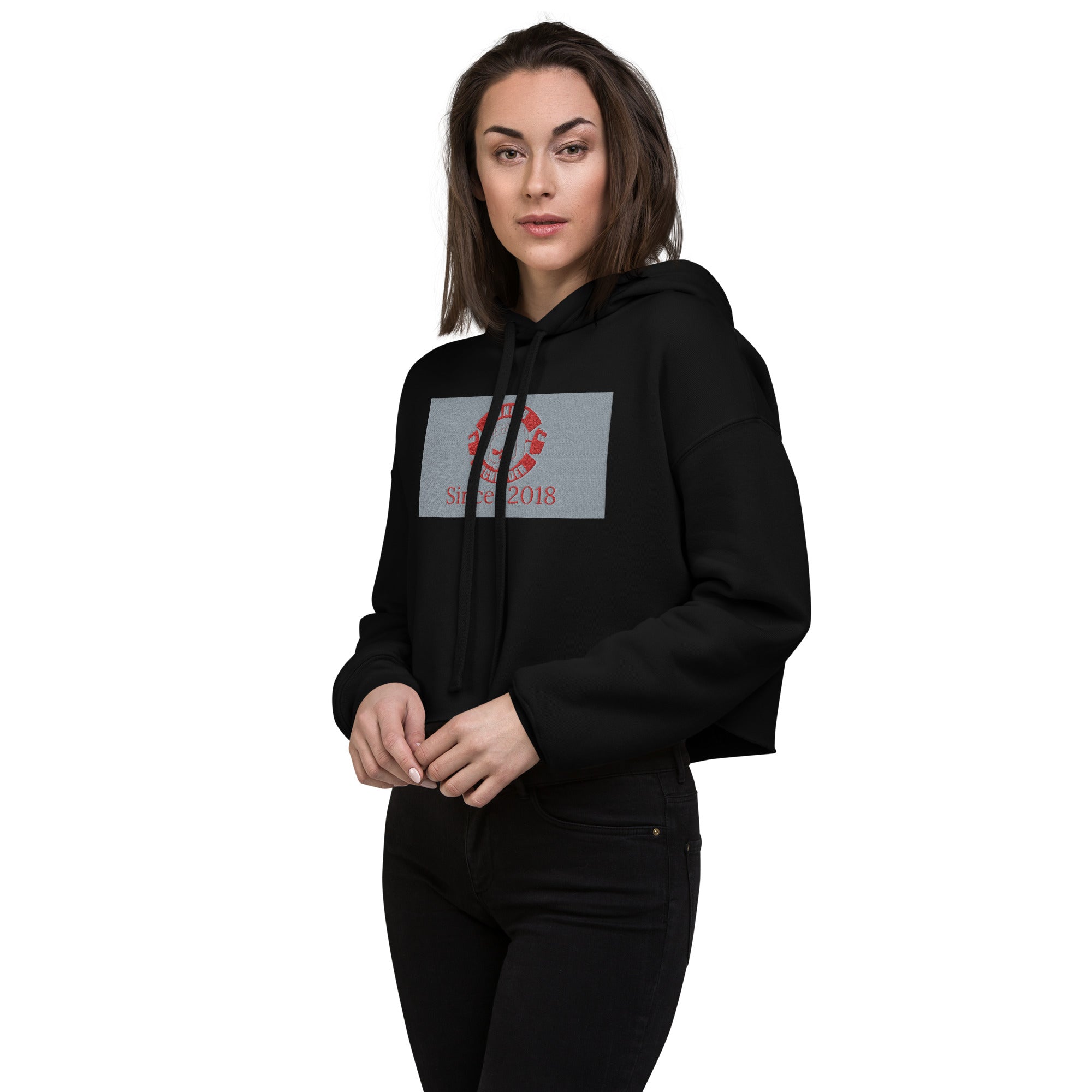 Crop-Hoodie Junior Schröder Stick vorne Druck hinten