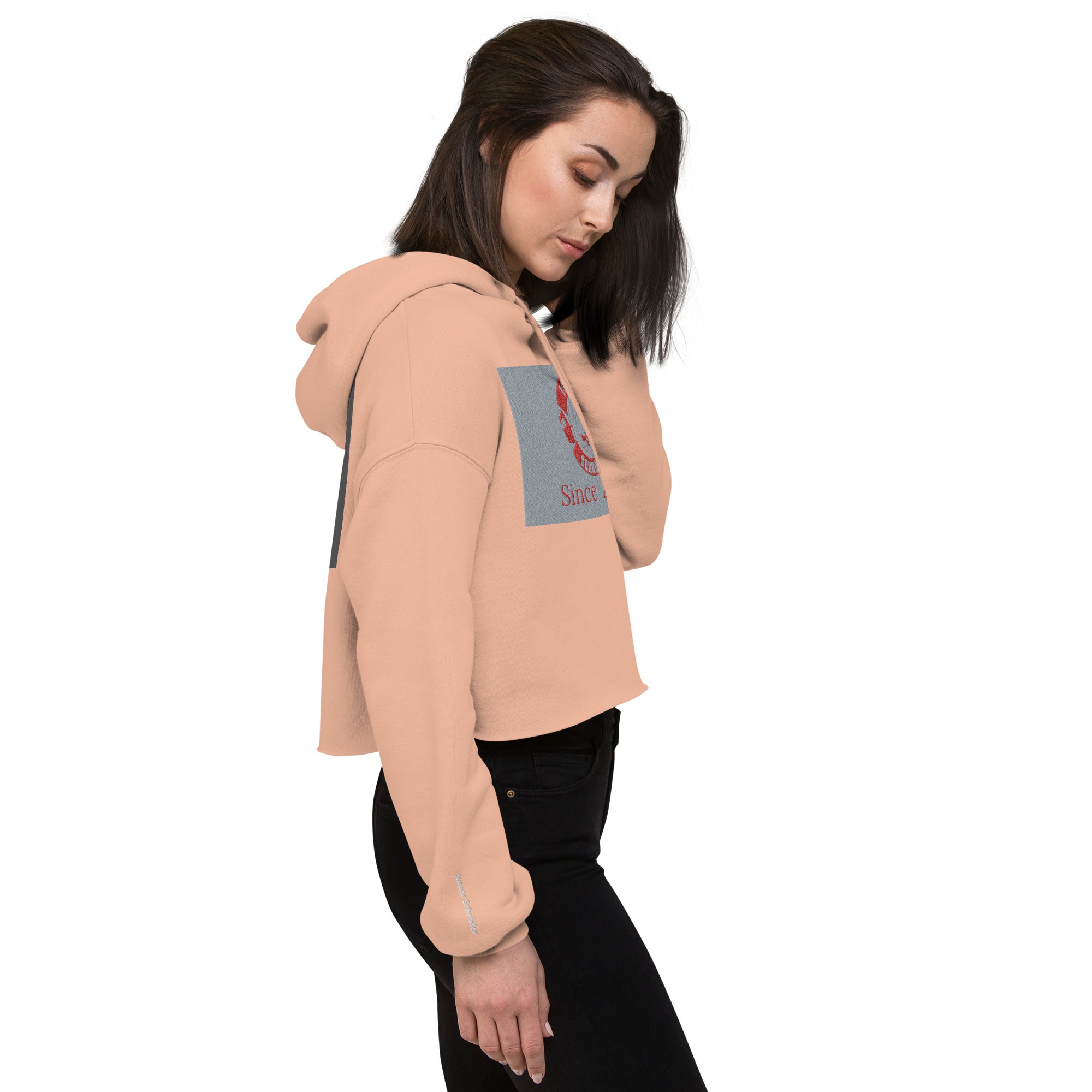 Crop-Hoodie Junior Schröder Stick vorne Druck hinten