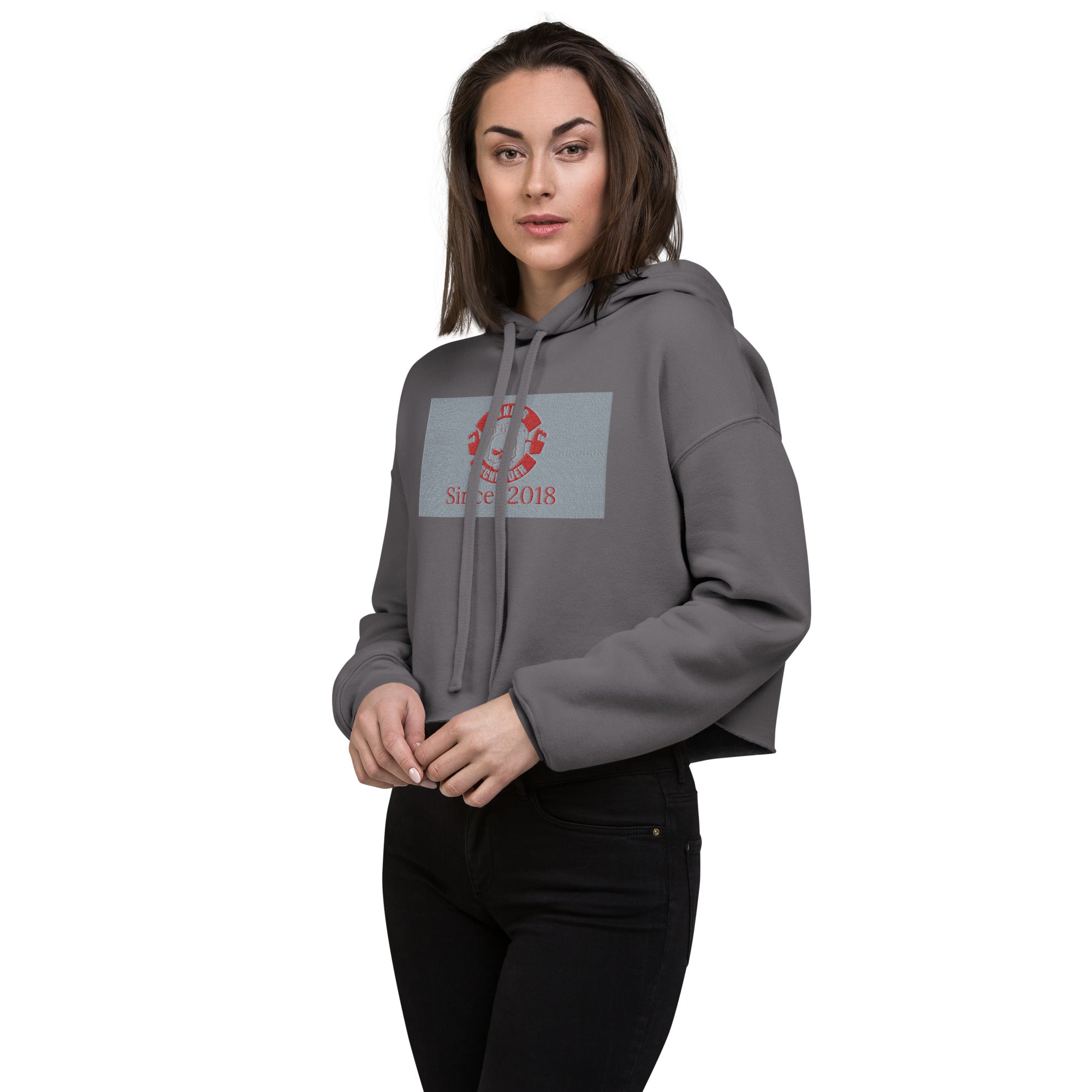 Crop-Hoodie Junior Schröder Stick vorne Druck hinten