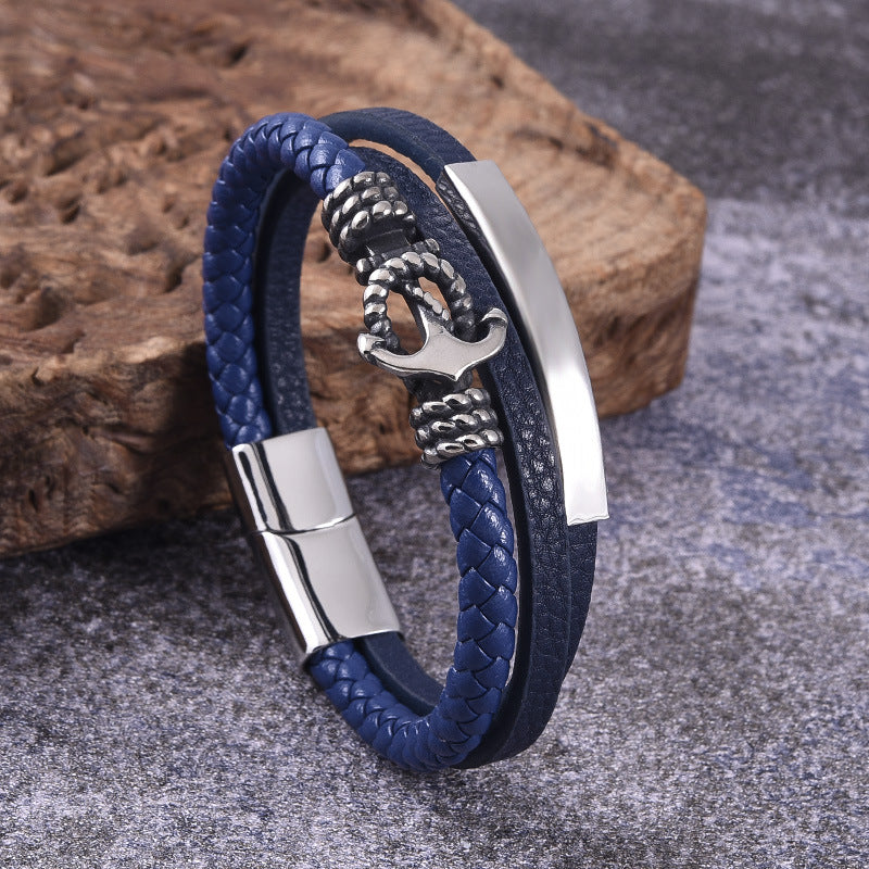 Leder Armband mit Anker  aus Edelstahl