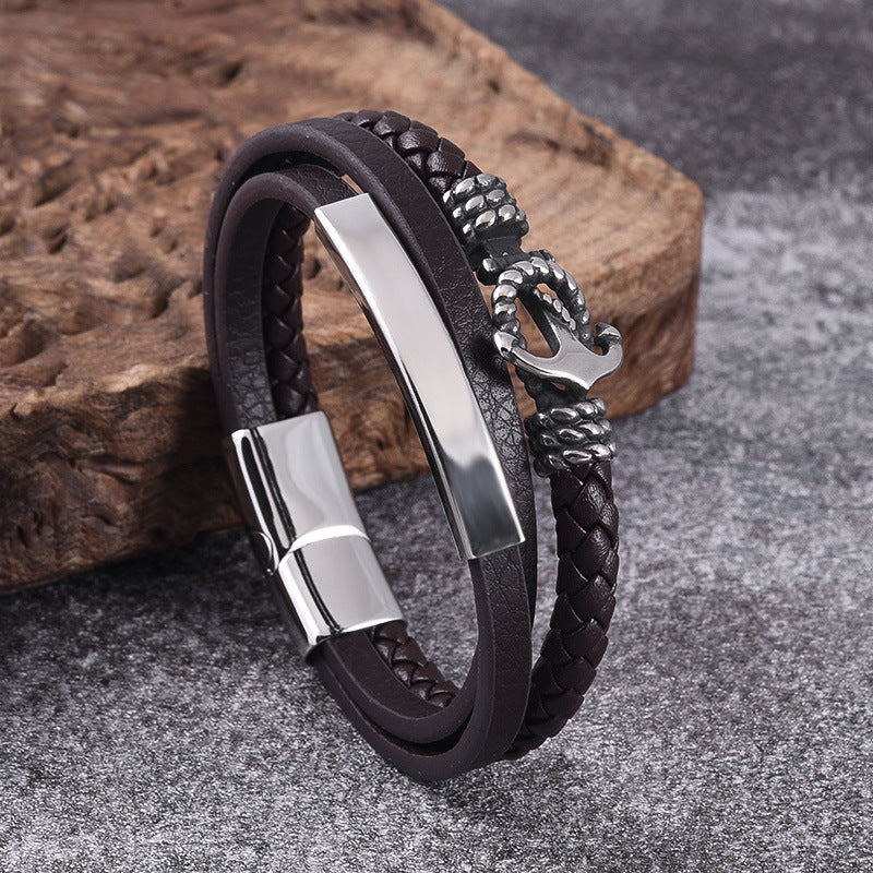 Leder Armband mit Anker  aus Edelstahl
