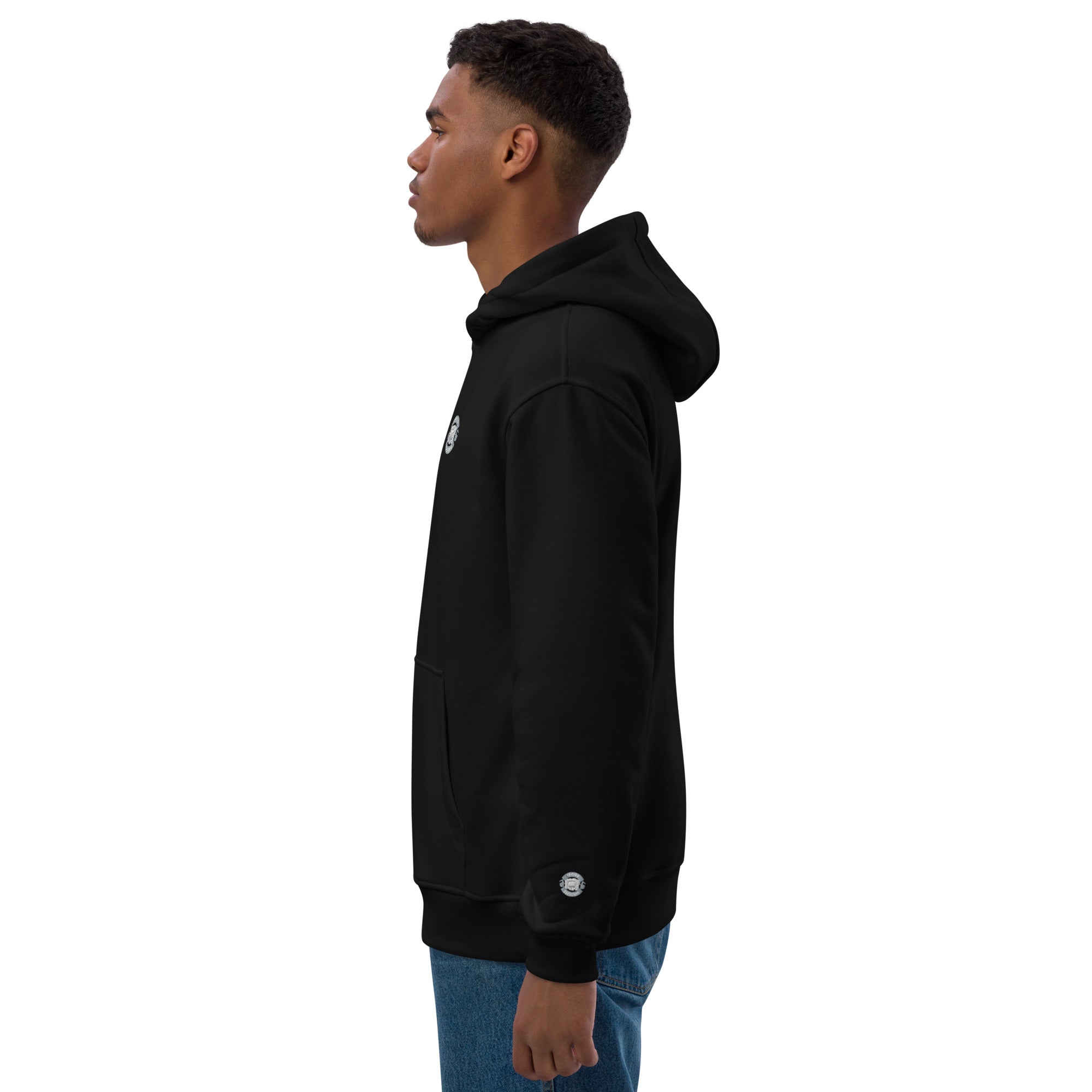 Premium Bio Hoodie Stick Brust und Ärmel