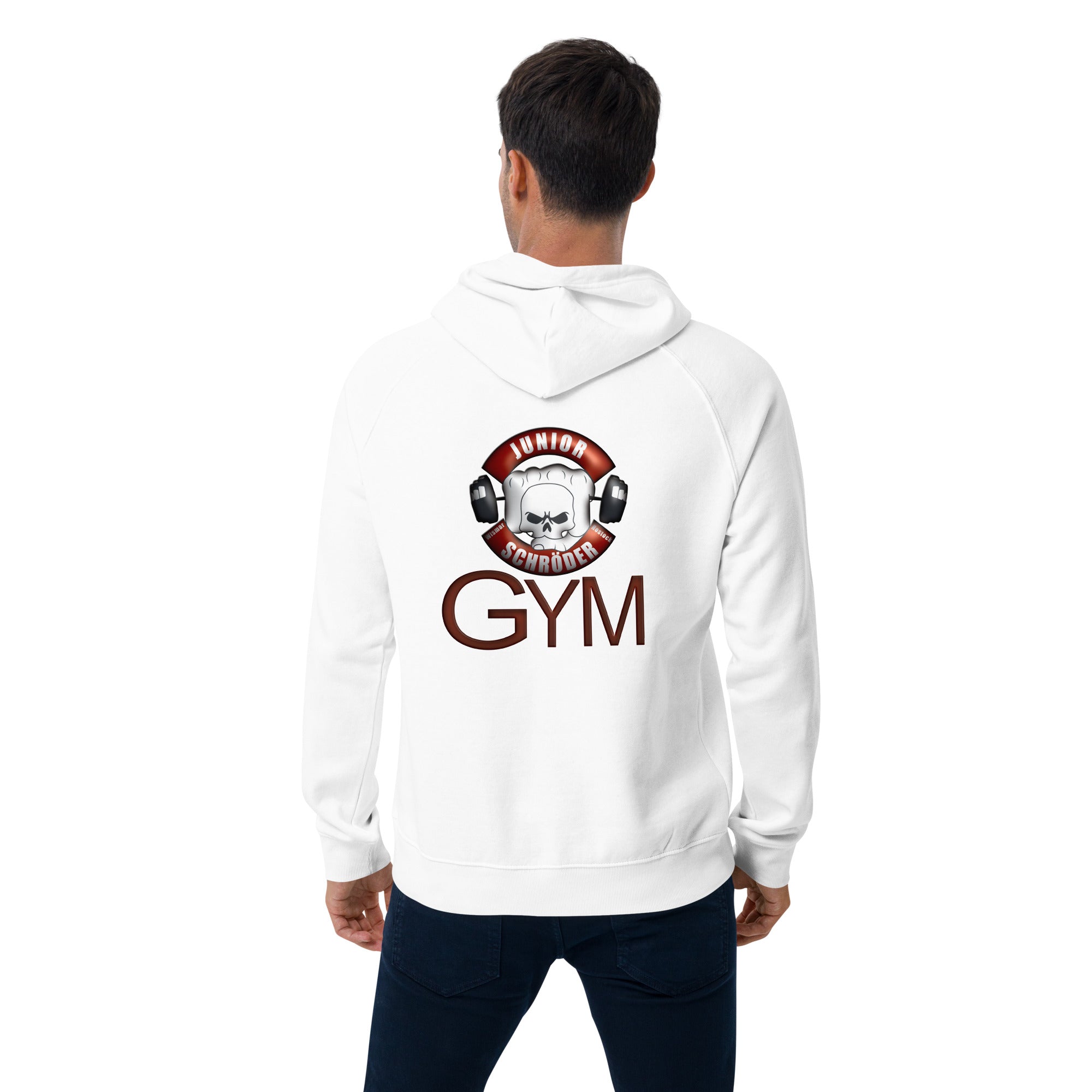 Unisex Bio-Raglan-Hoodie Junior Schröder Gym Druck Vorn und Hinten