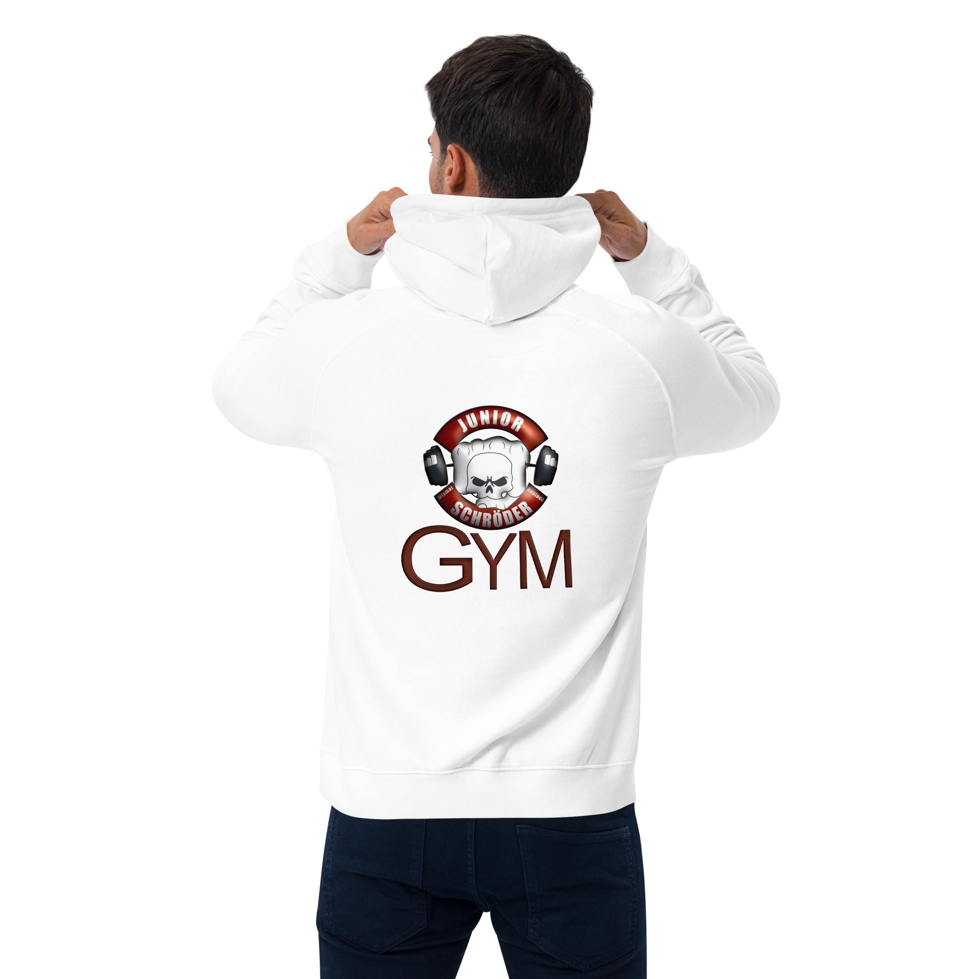 Unisex Bio-Raglan-Hoodie Junior Schröder Gym Druck Vorn und Hinten