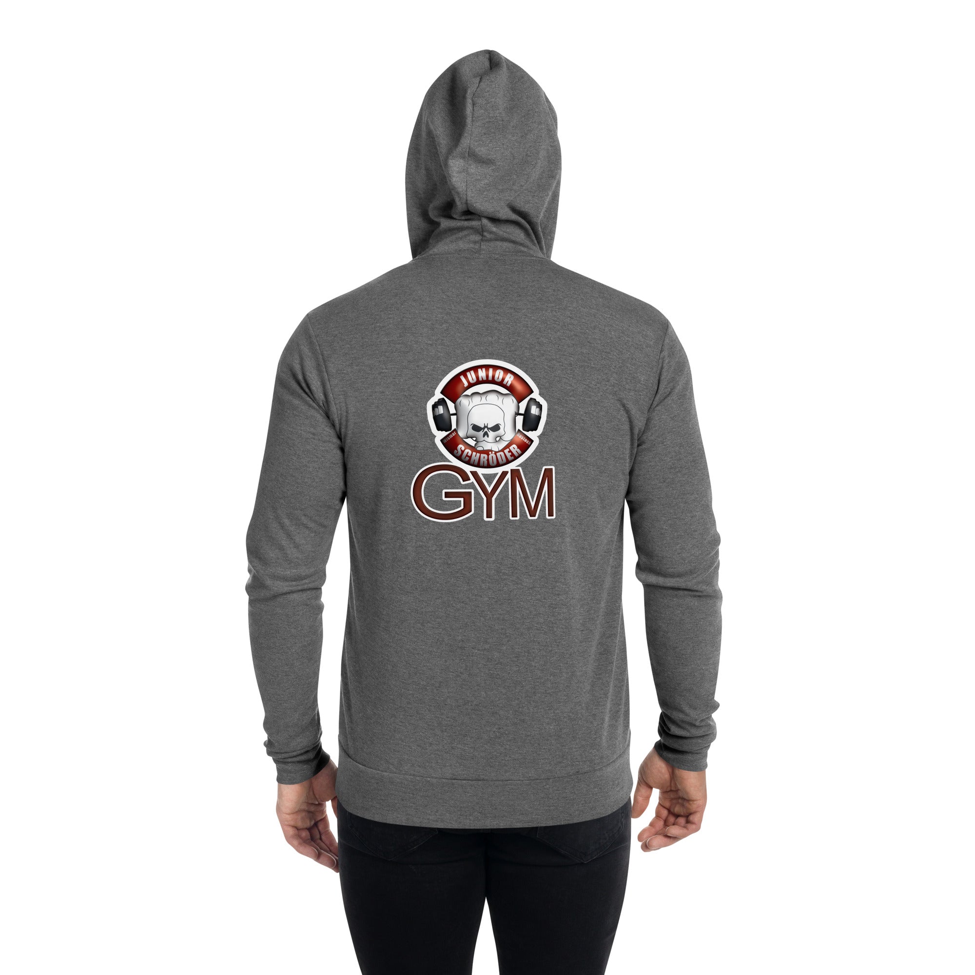 Unisex-Kapuzenpullover mit Reißverschluss Junior Schröder Gym Druck vorn Hinten